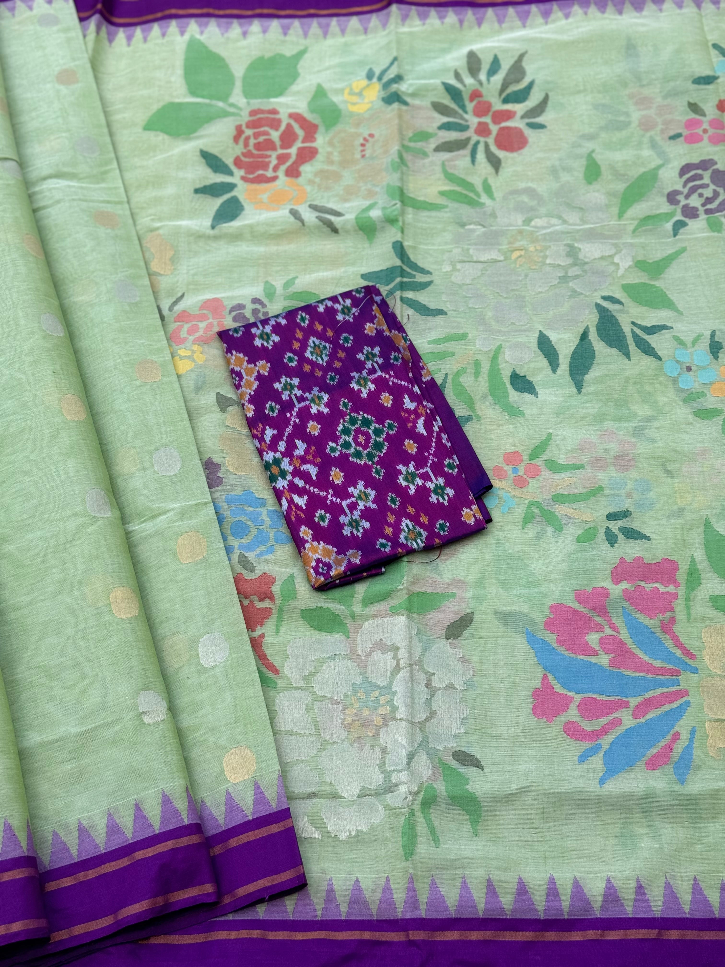 Mint green Ponduru Khadi All Over Jaal Jamdani Saree