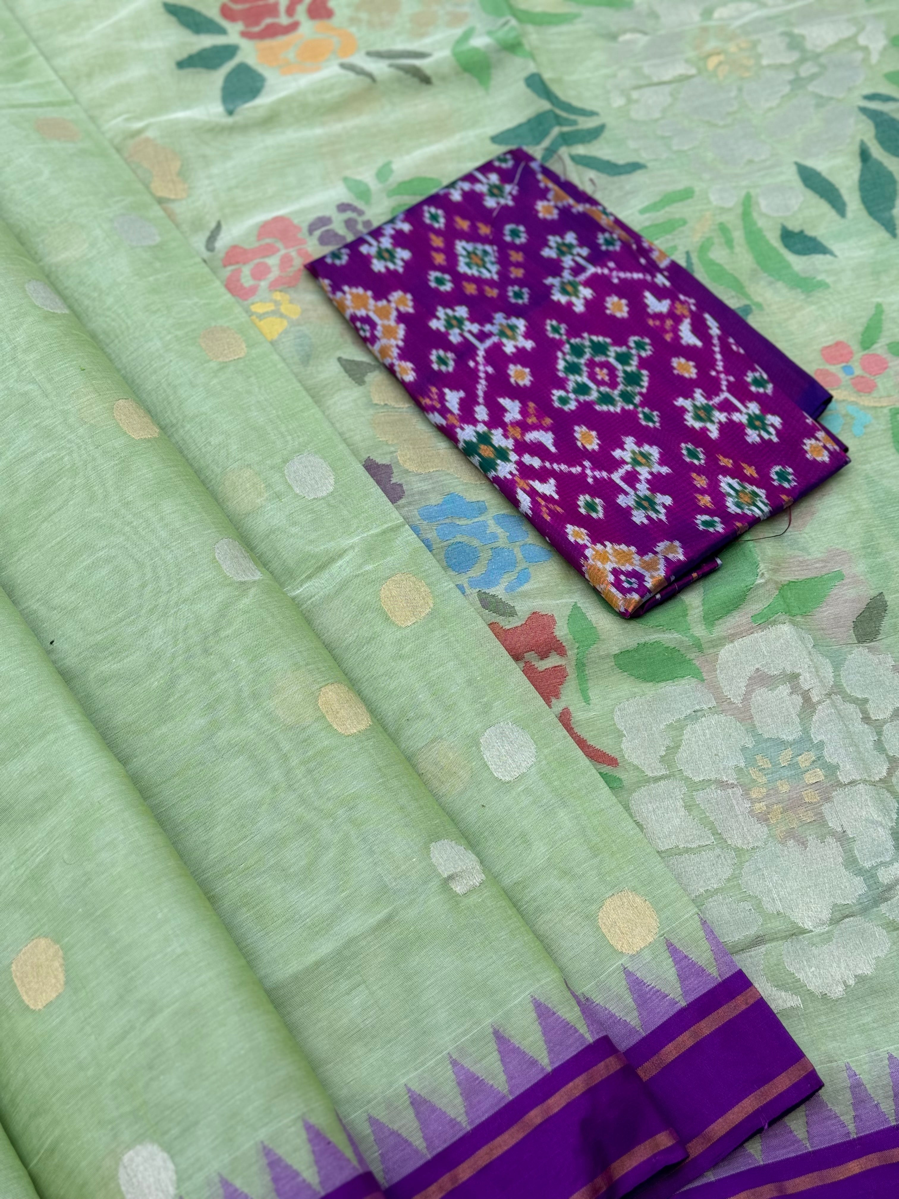 Mint green Ponduru Khadi All Over Jaal Jamdani Saree