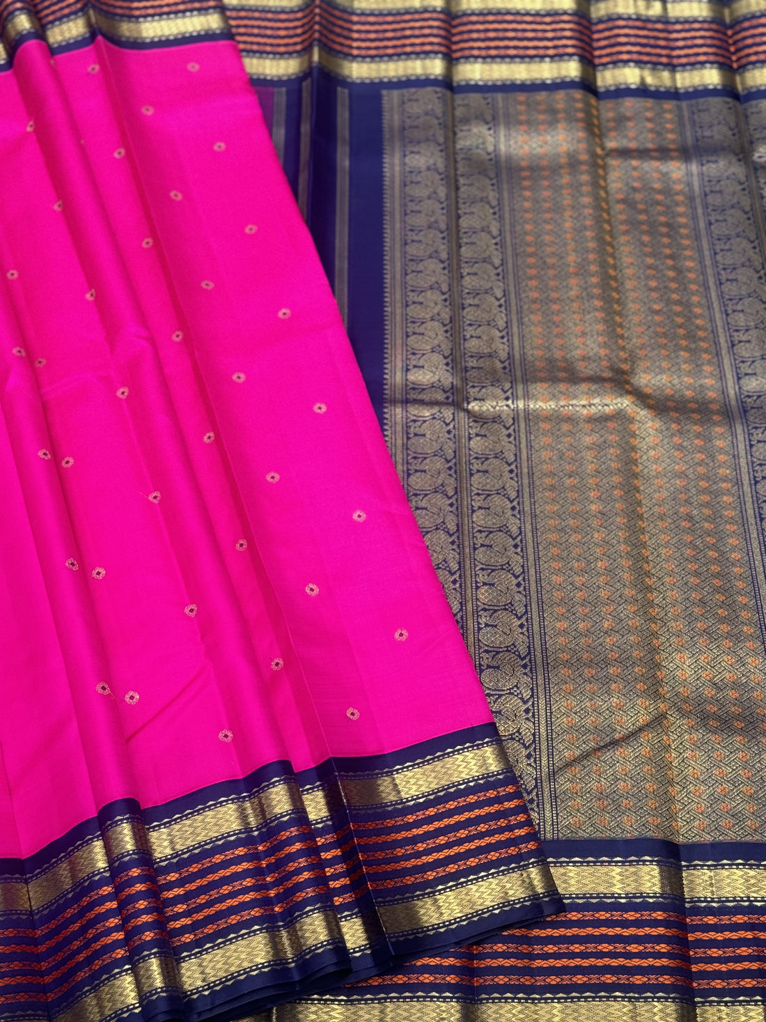 A Masterpiece kanchivaram korvai silk saree in Patturose pink with midnight blue