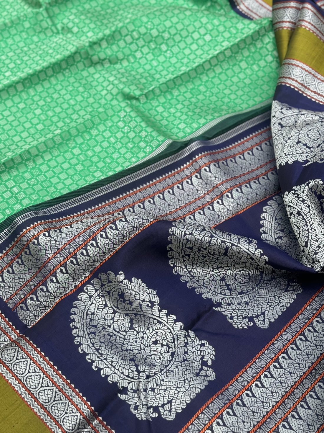 A stunner Masterpiece 48 motifs korvai kanchivaram woven silk saree with threadwork