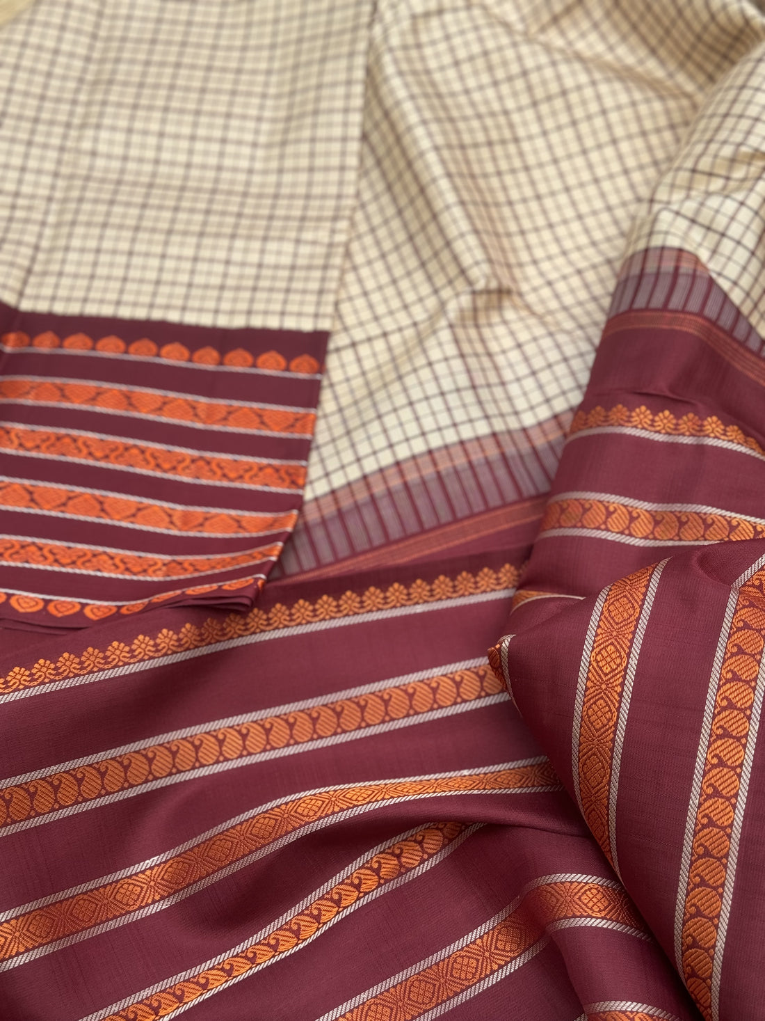 A Masterpiece no zari kanchivaram korvai silk saree in 6 pettu threadwork