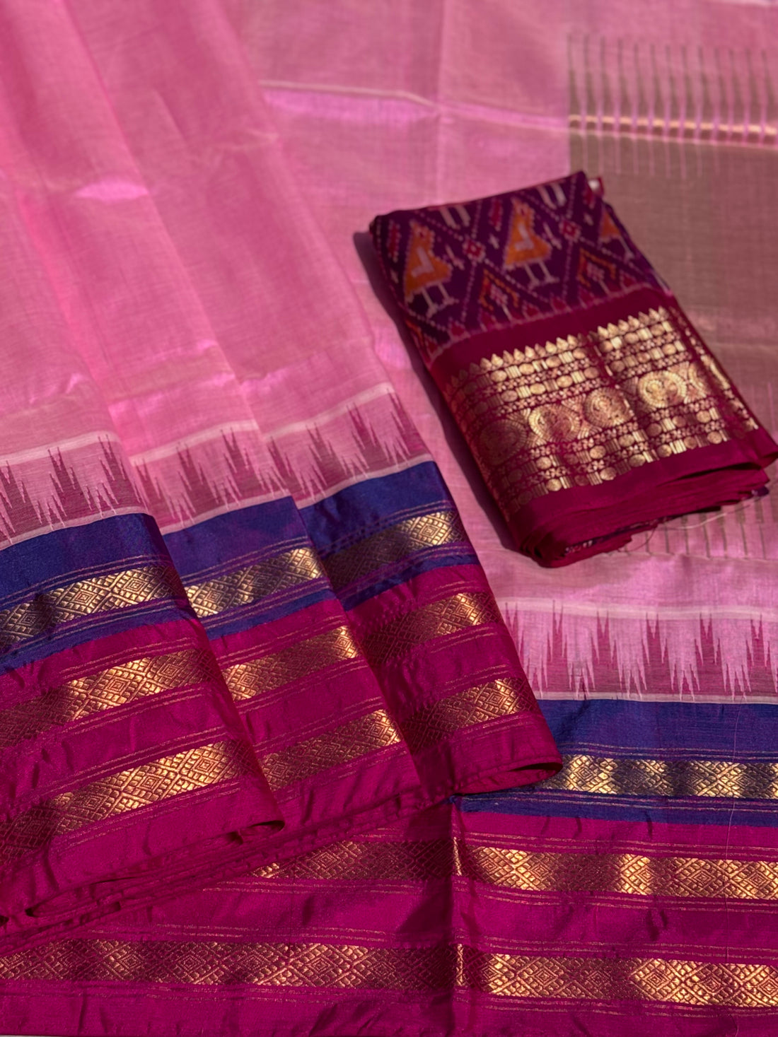 Handspun and handwoven ponduru Khadhi by silk saree