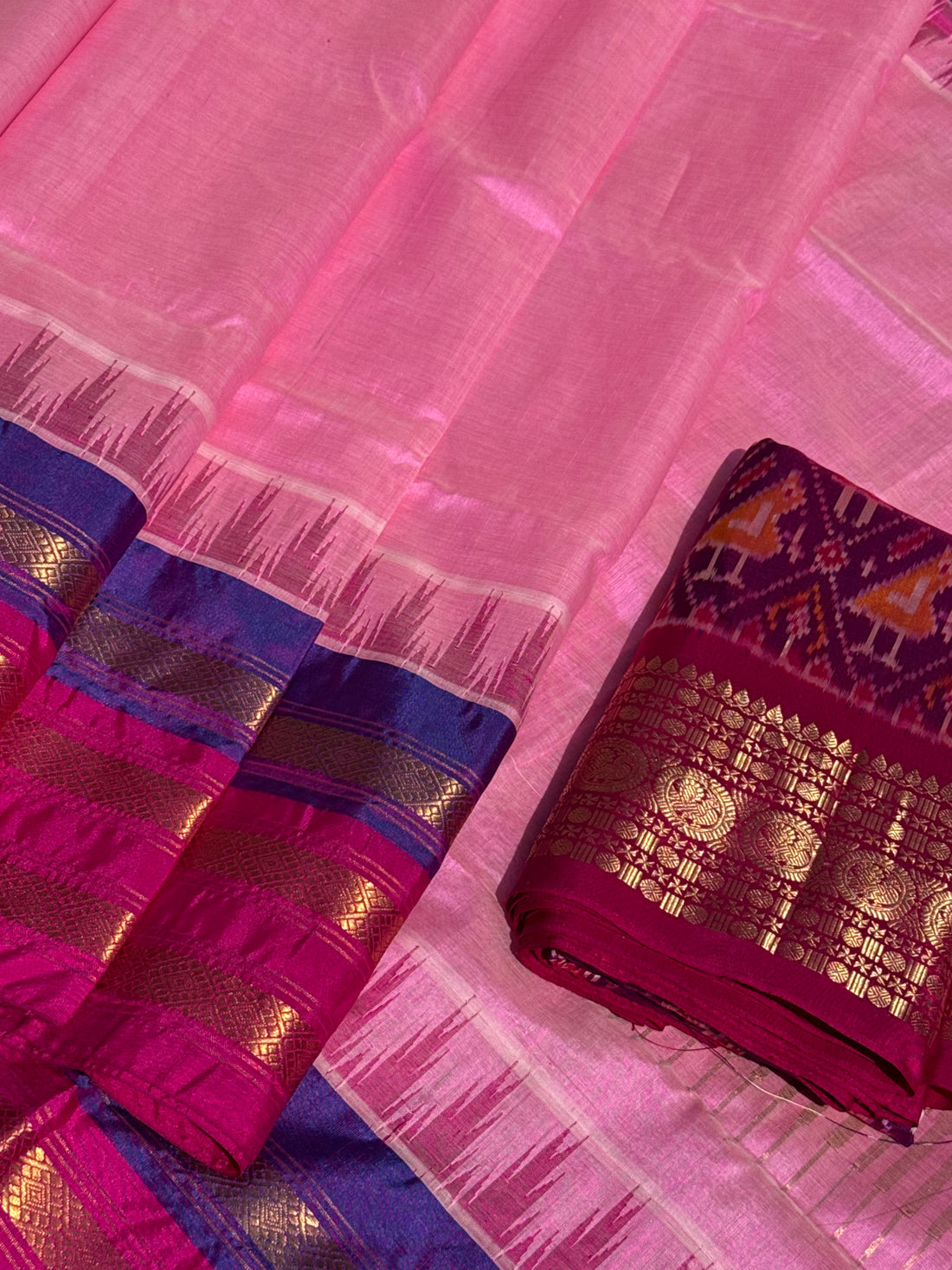Handspun and handwoven ponduru Khadhi by silk saree