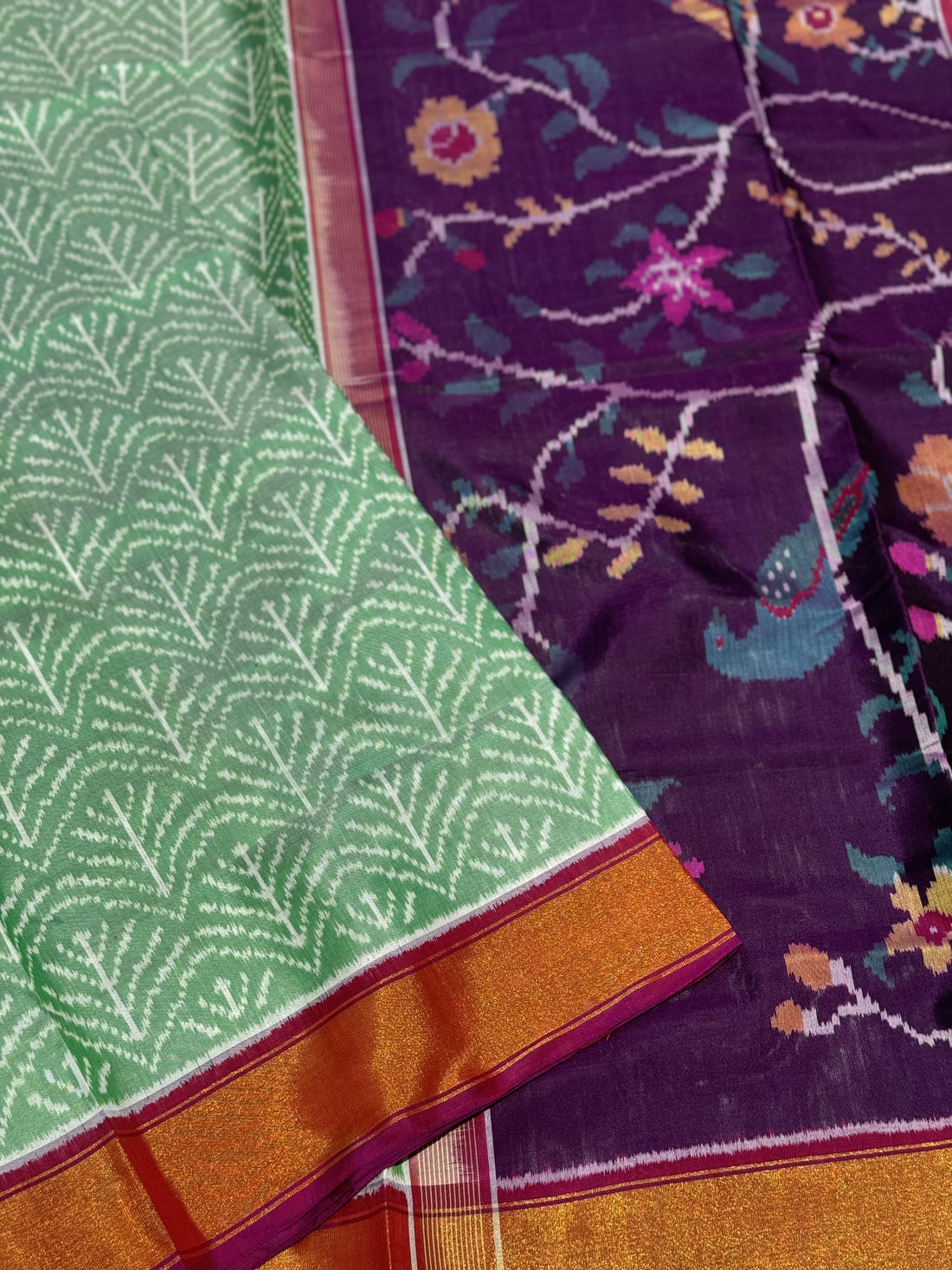 RESERVED FOR S CHOWDRY A gorgeous Mint green shade single ikkat patola silk SAREE