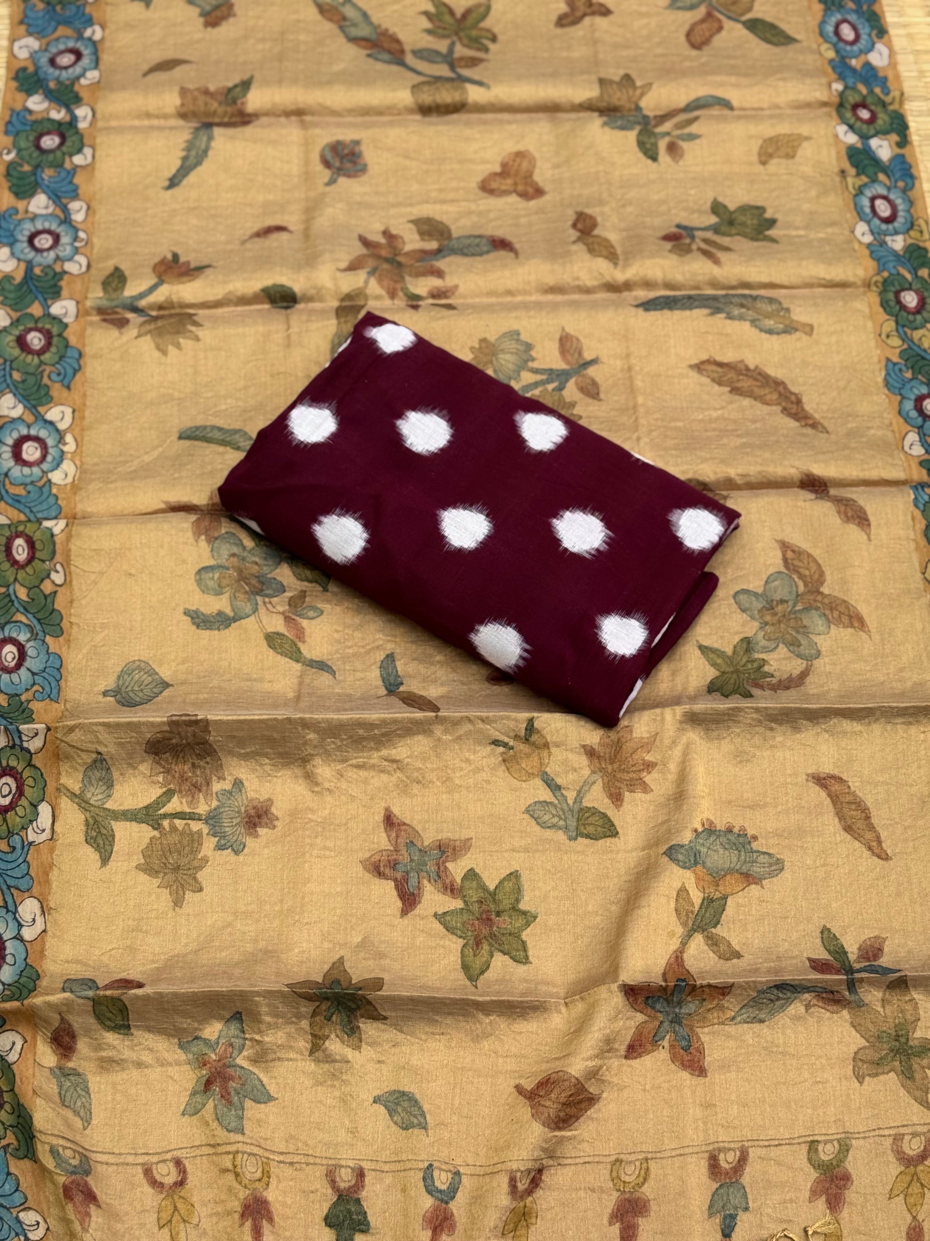PENKALAMKARI TISSUE SILK SALWAR SUIT TOP WITH DUPPATTA