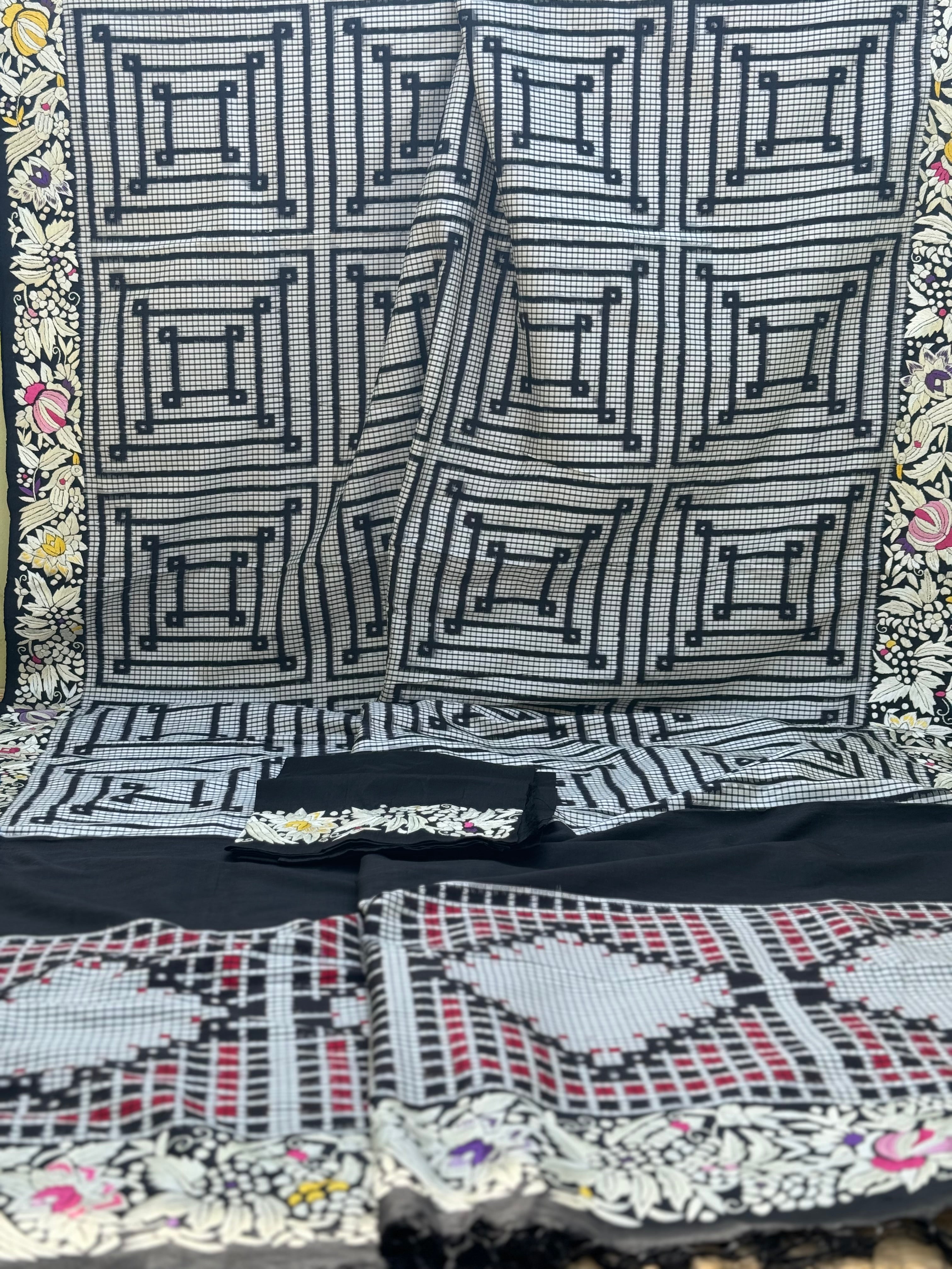 HandMade Parsi Gara Embroidery work on Double Ikkat premium exclusive mulberry silk saree