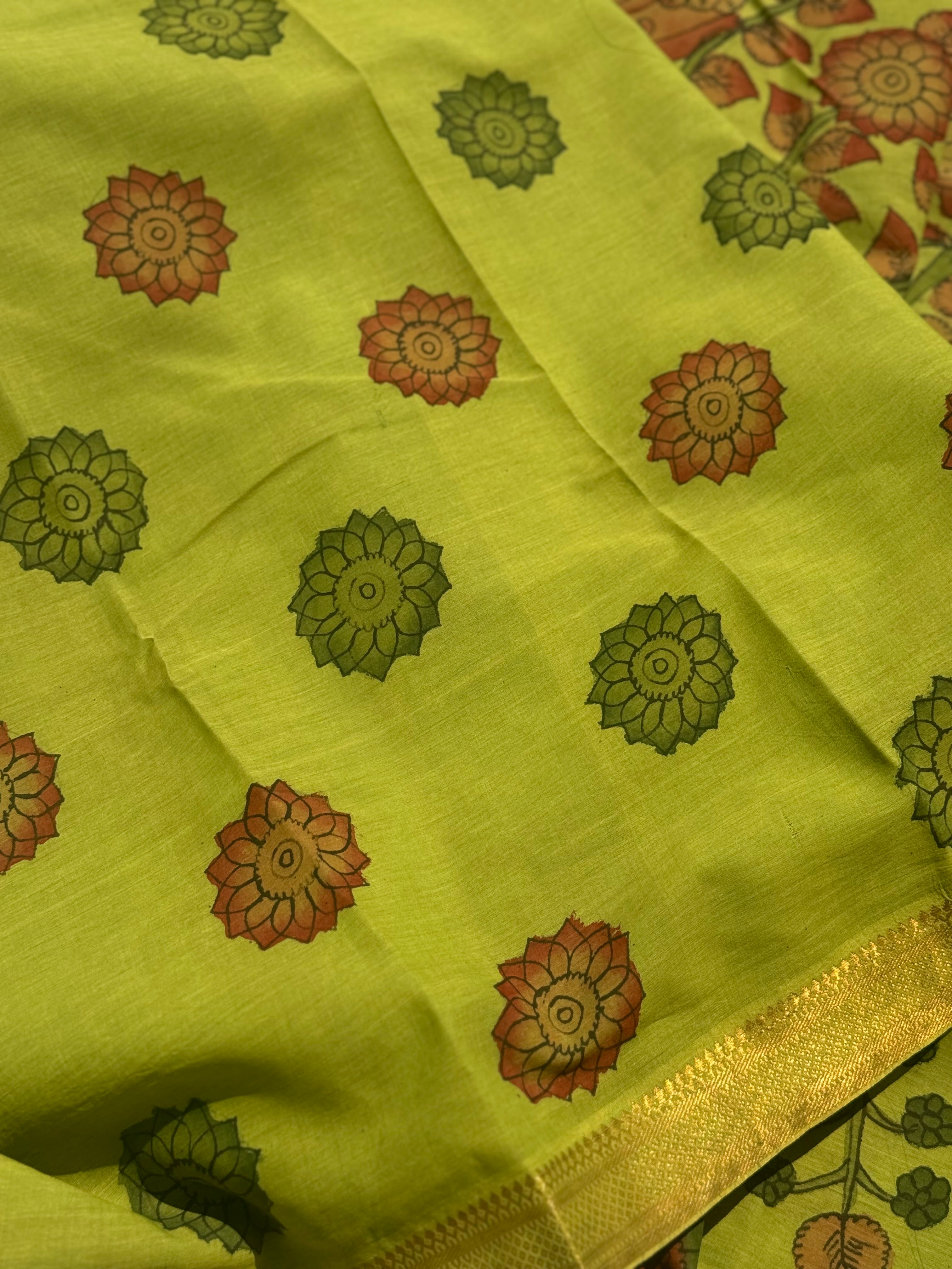 A subtle elegant mangalgiri cotton penkalamkari saree