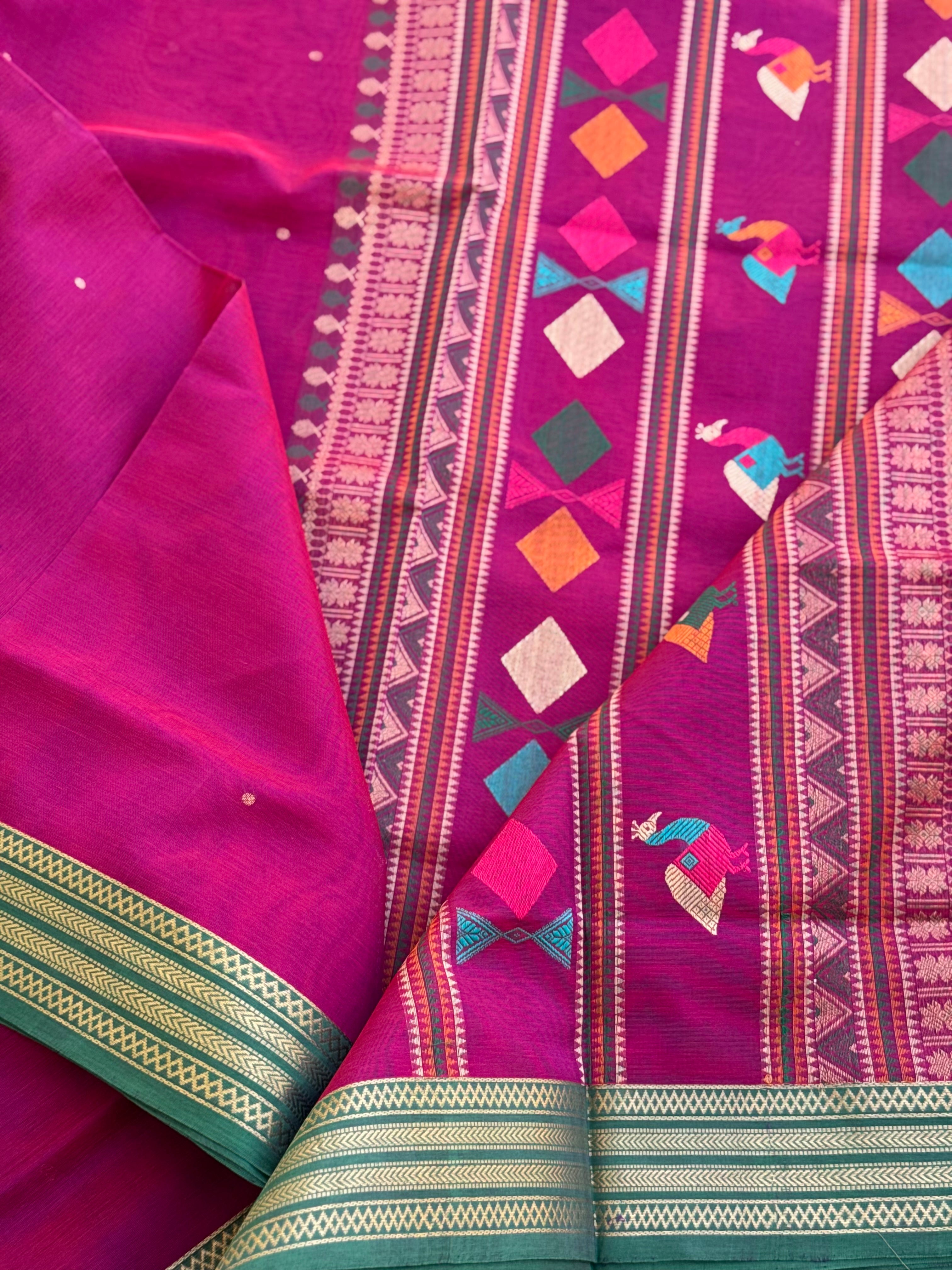 Bomkai inspired Kanchi silk cotton saree