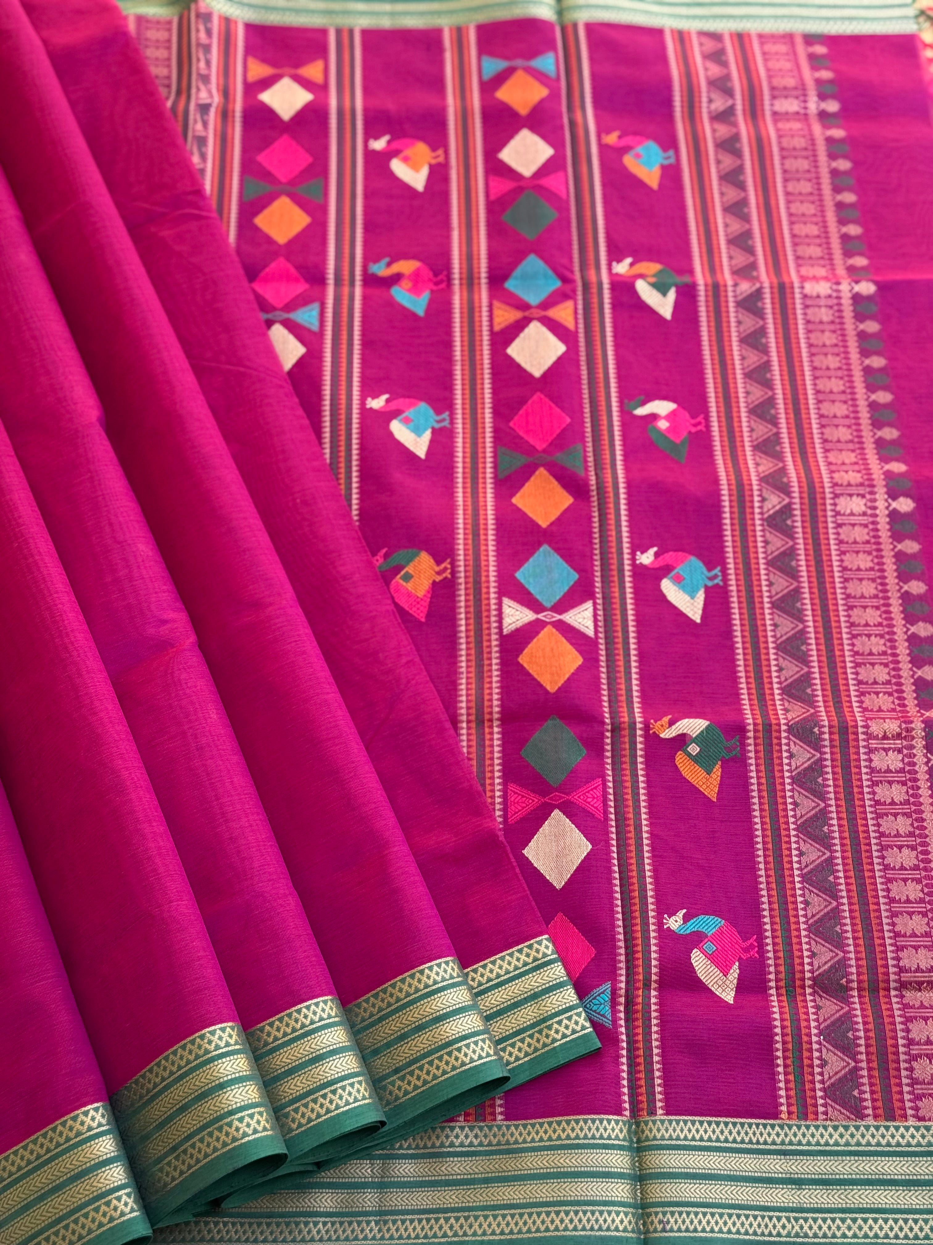 Bomkai inspired Kanchi silk cotton saree