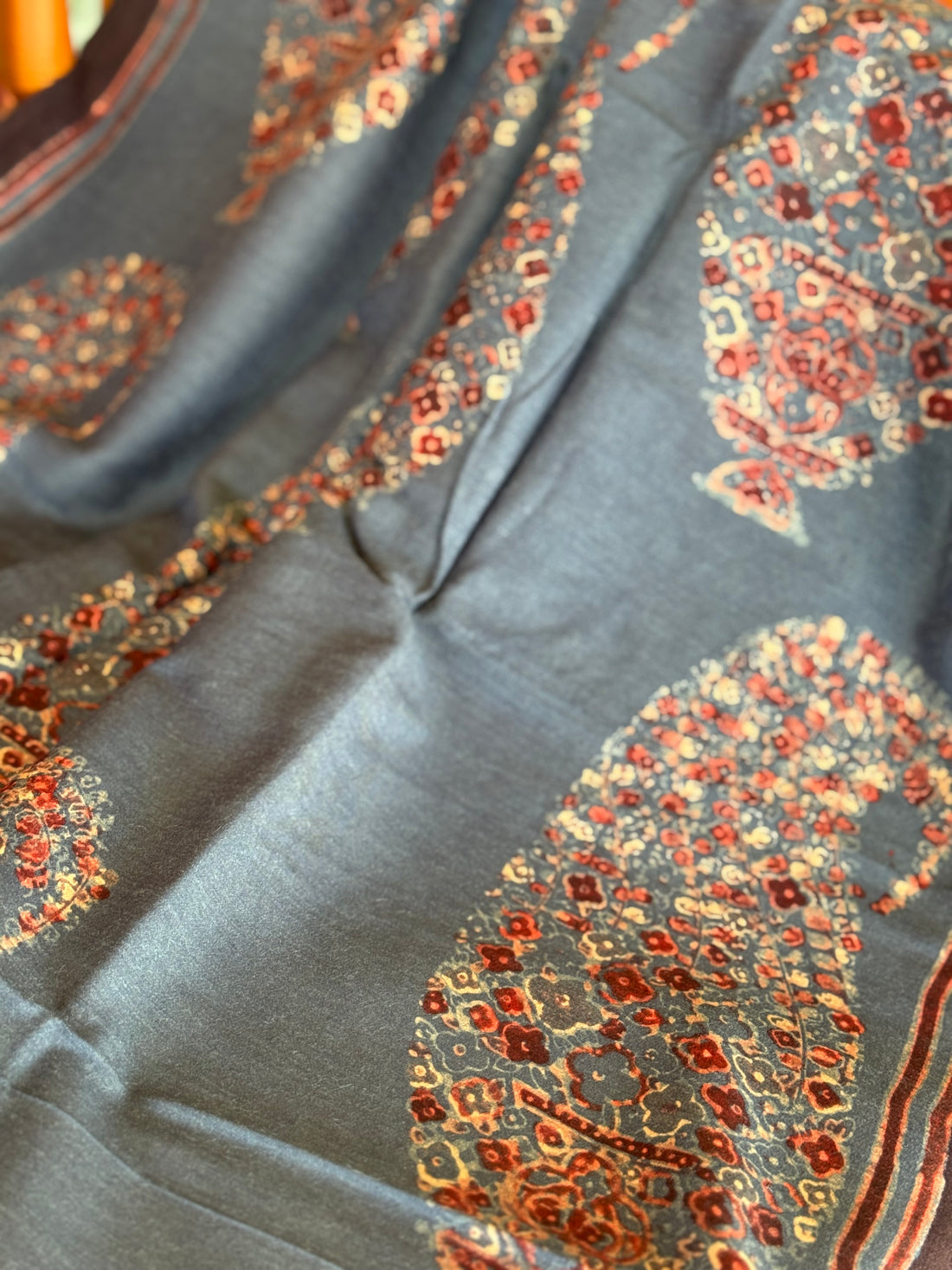 NATURAL DYED / VEGETABLE DYED HANDBLOCK PRINTS AJRAKH SILK DUPPATTA