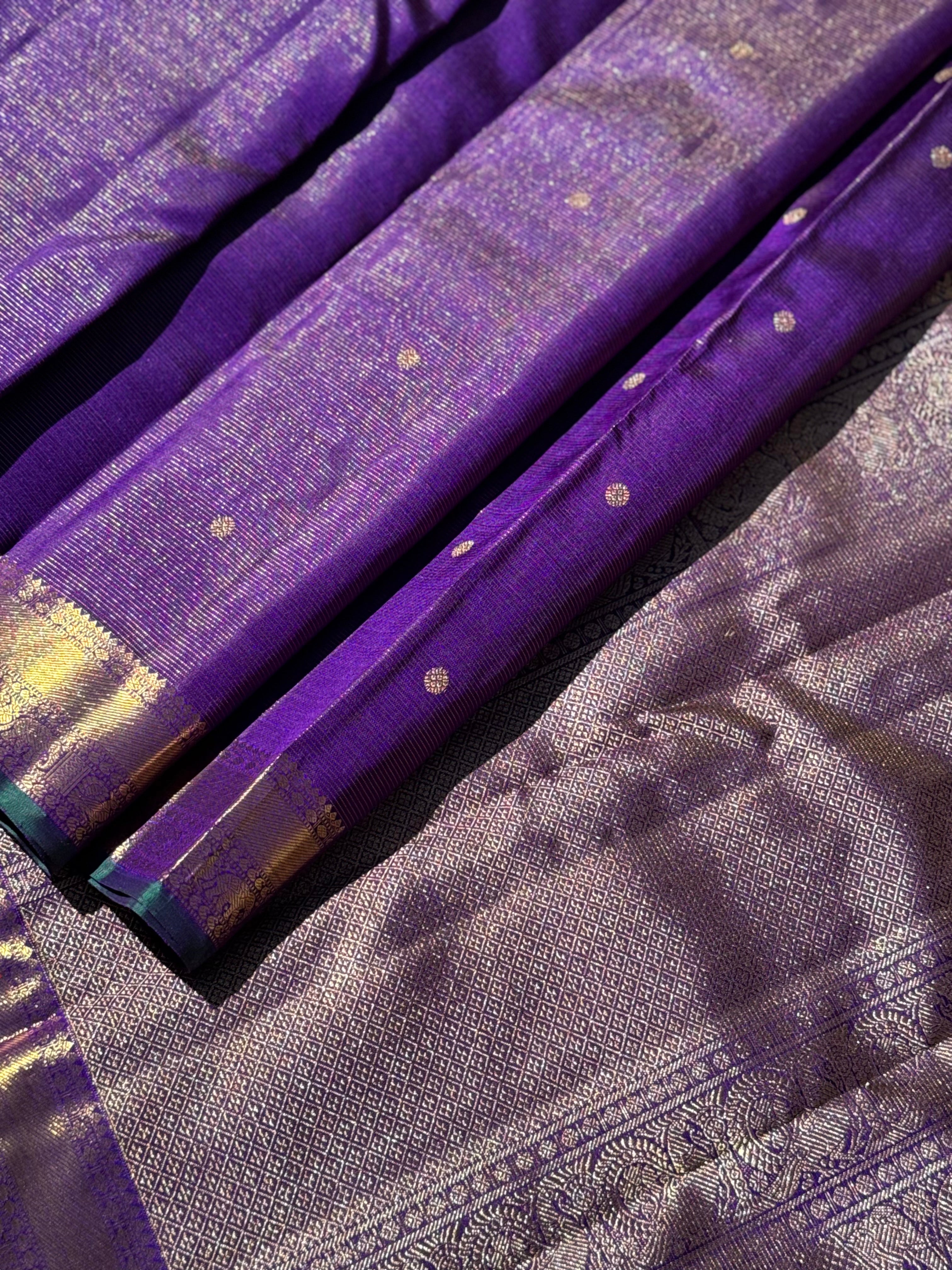 Gorgeous Purple Blue with green Selvedge Vairaoosi Kanchivaram Silk