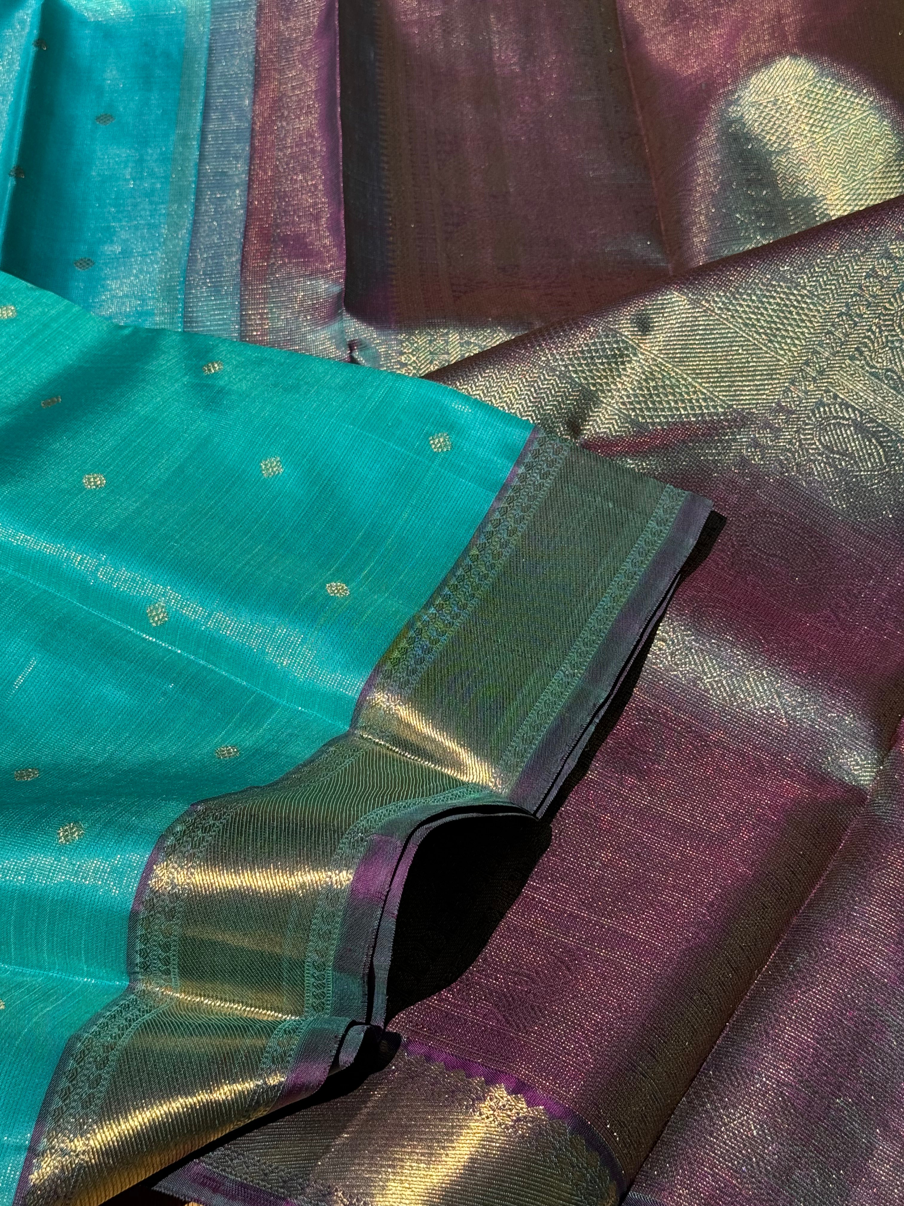 Gorgeous foam green with purple Selvedge Vairaoosi Kanchivaram Silk