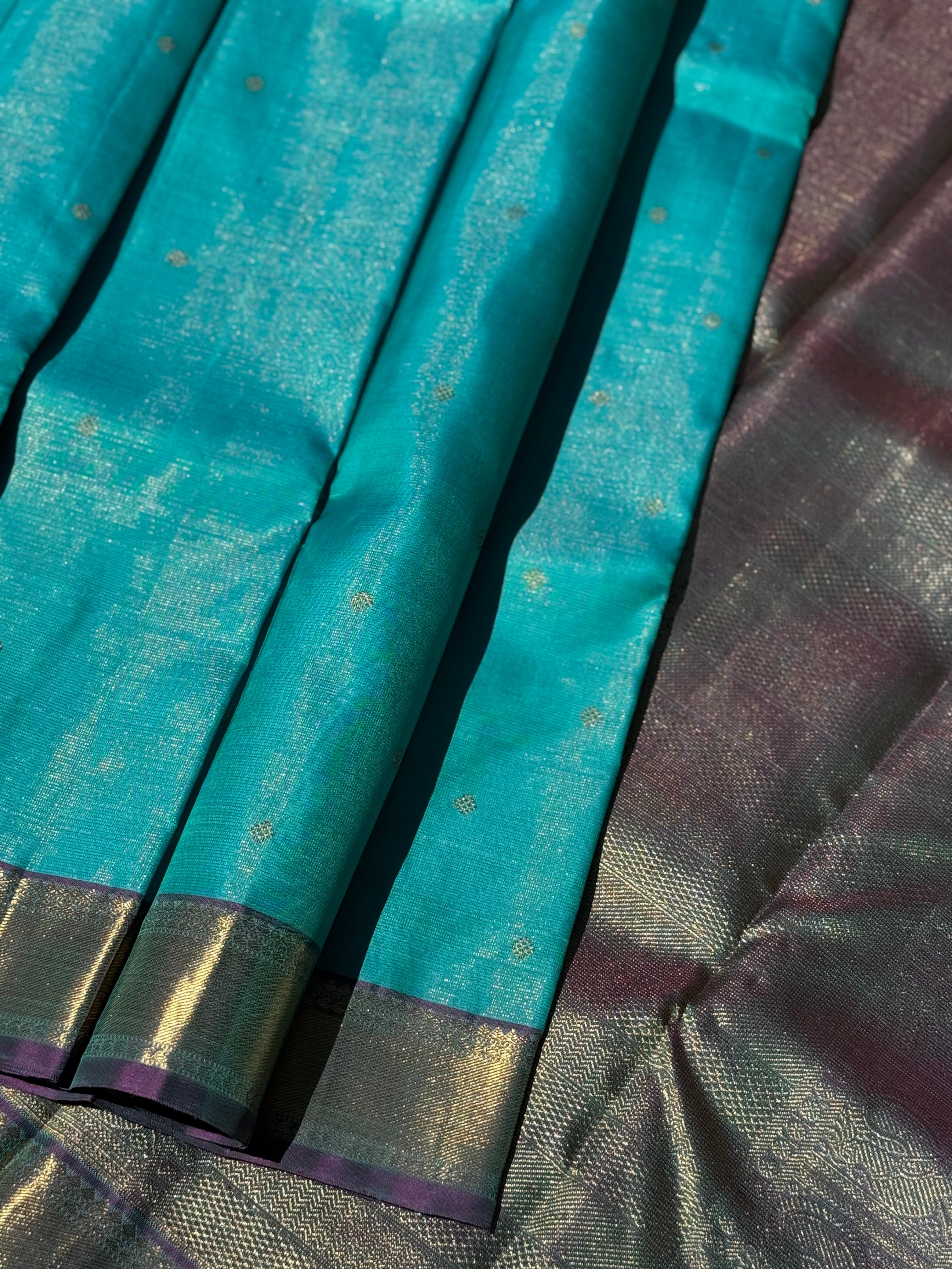 Gorgeous foam green with purple Selvedge Vairaoosi Kanchivaram Silk