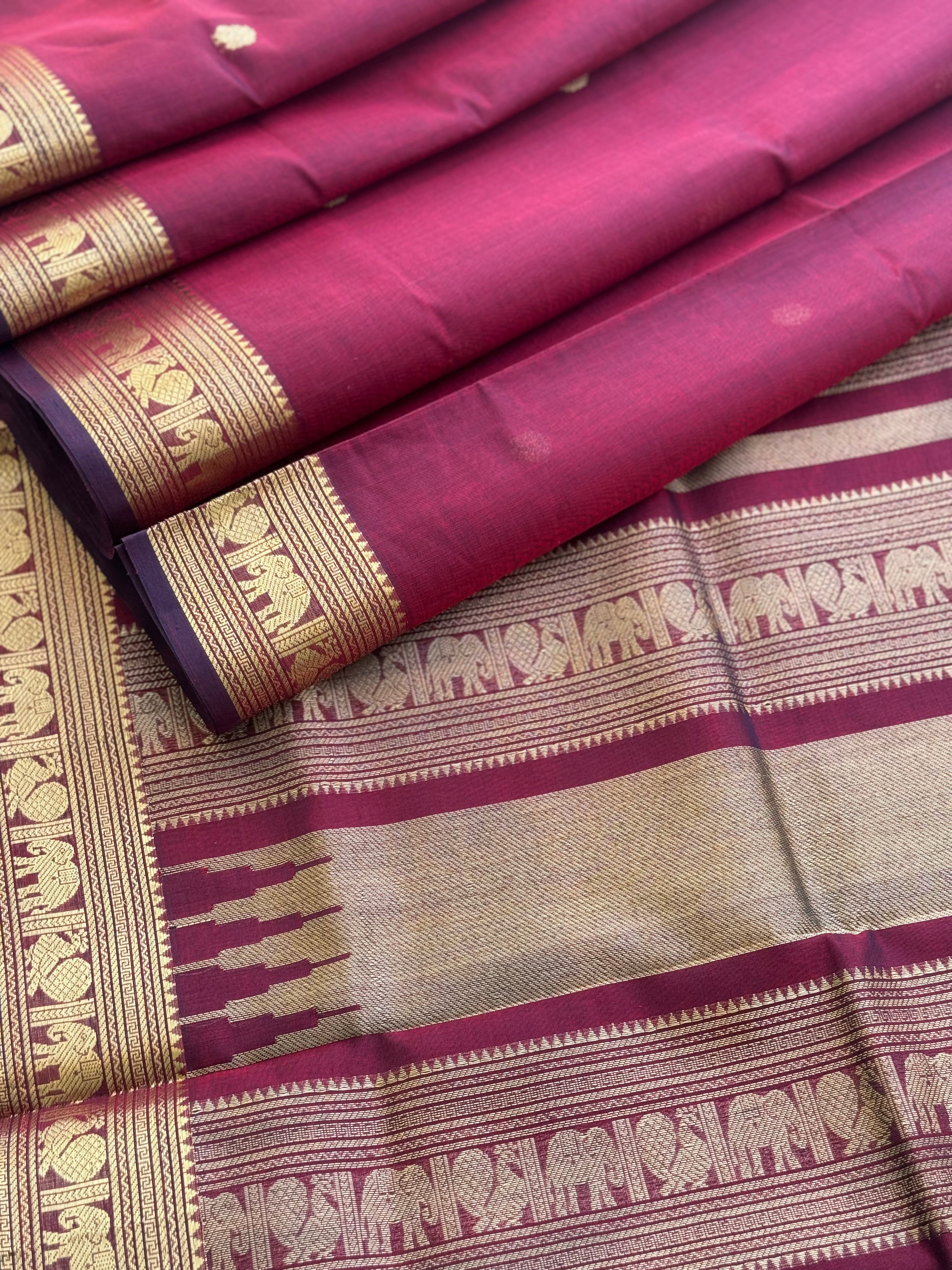 A beautiful burgundy shade kanchi silk cotton saree