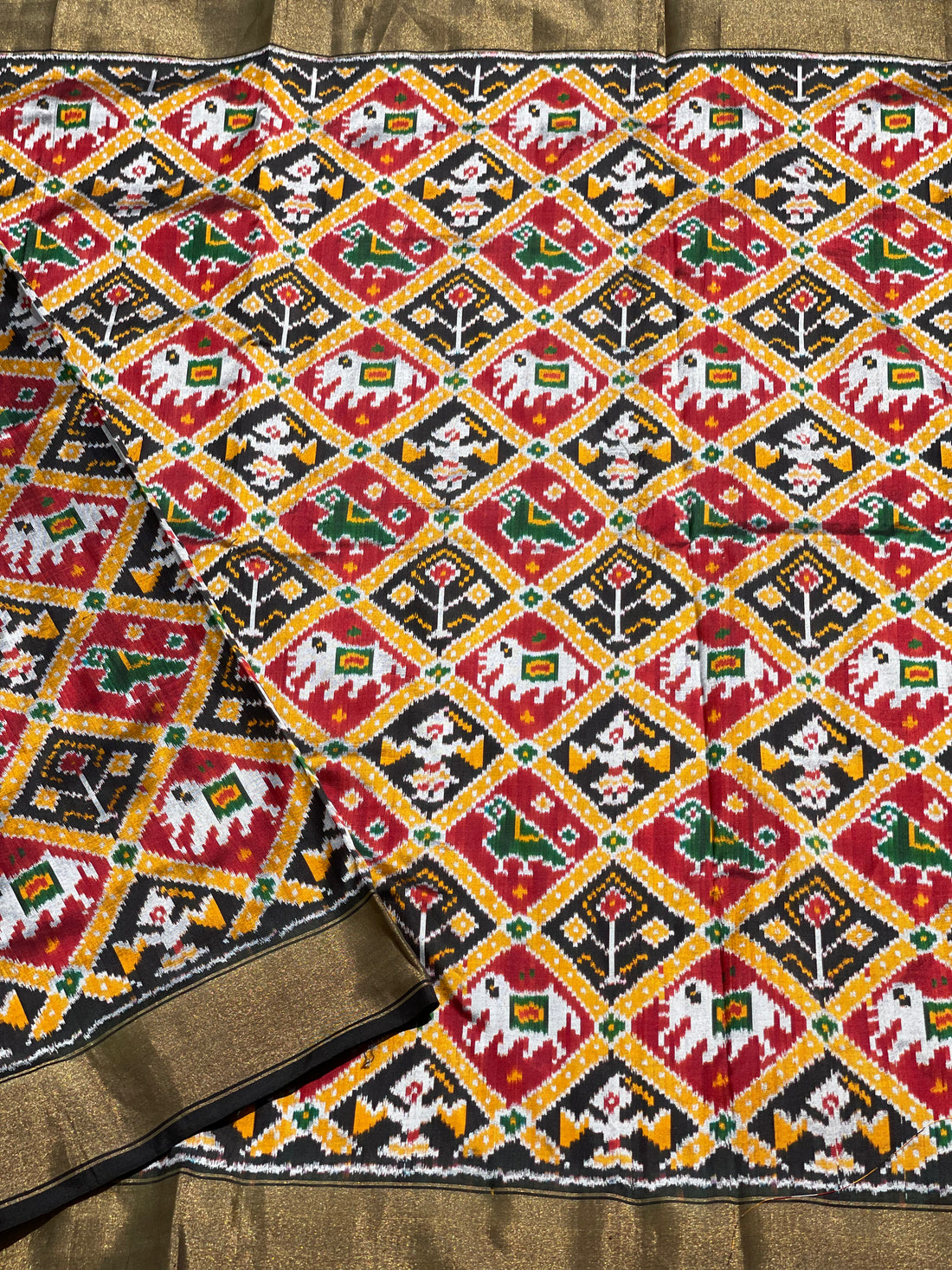 Pure Mulberry Silk Narikunjar inspired Patola ikkat Yardage