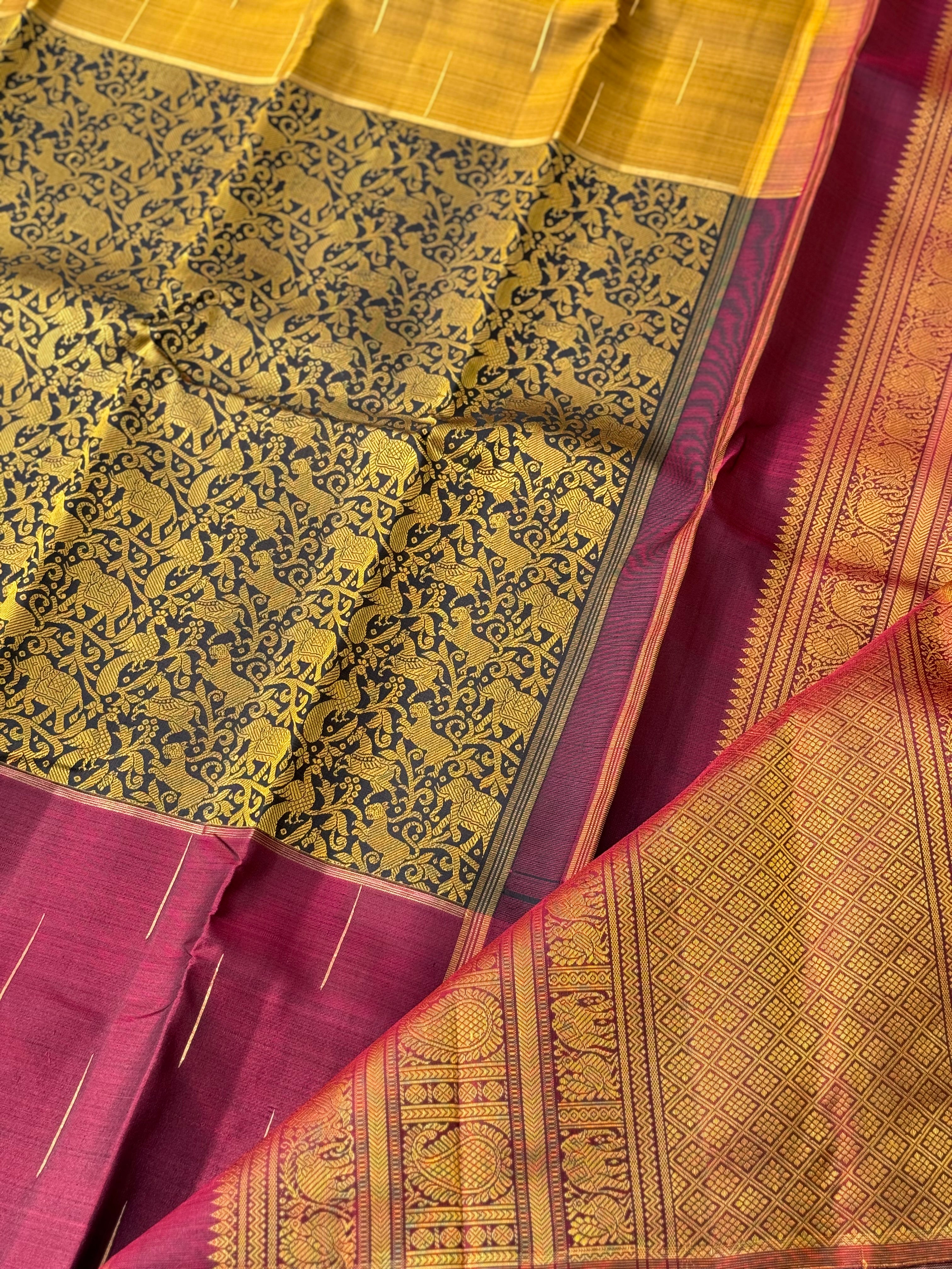Threadwork Kanchivaram Silk Saree Wlith mubbagam vanasingaram weave