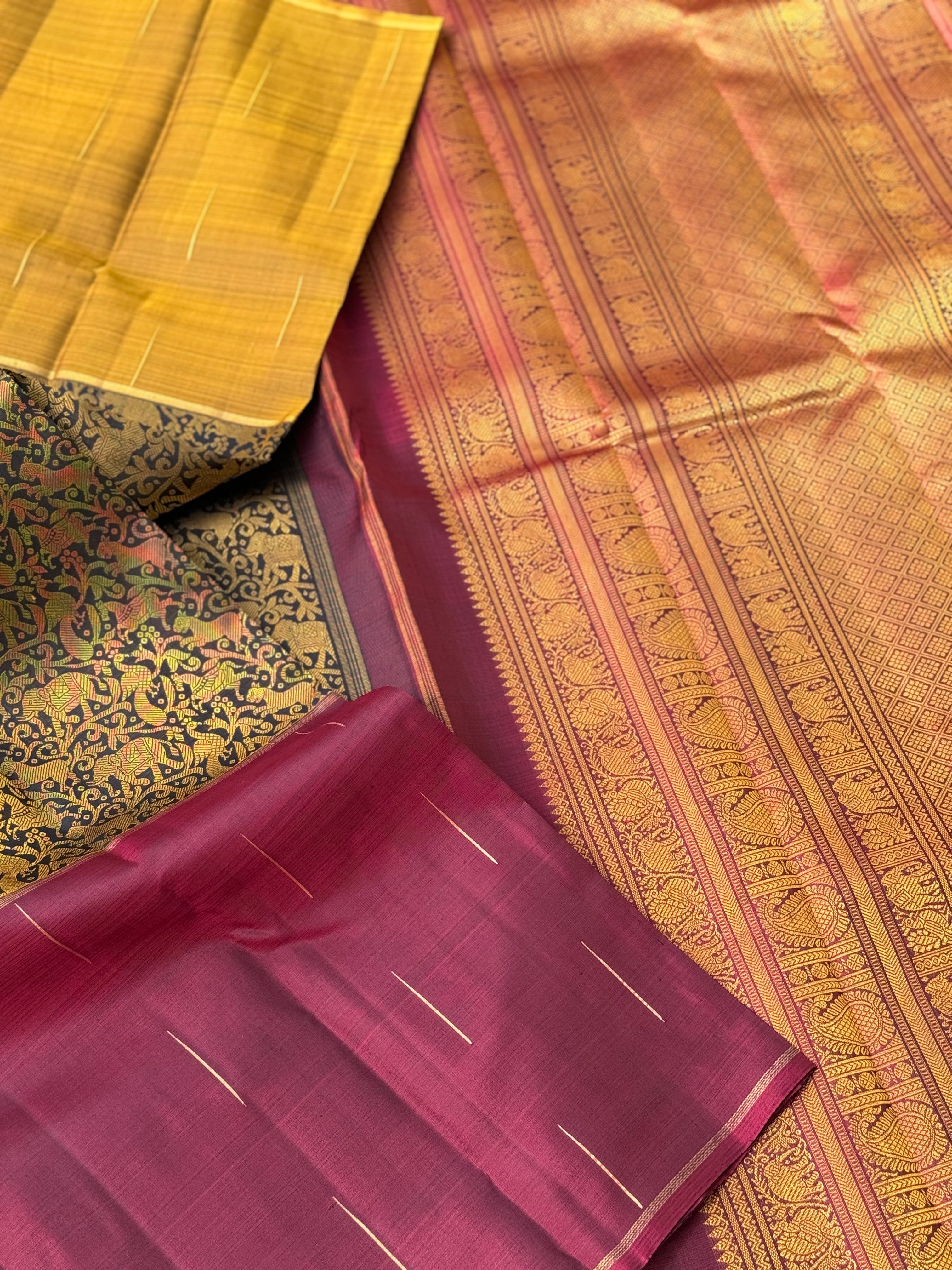 Threadwork Kanchivaram Silk Saree Wlith mubbagam vanasingaram weave