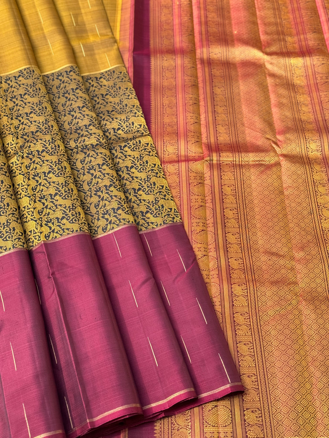 Threadwork Kanchivaram Silk Saree Wlith mubbagam vanasingaram weave