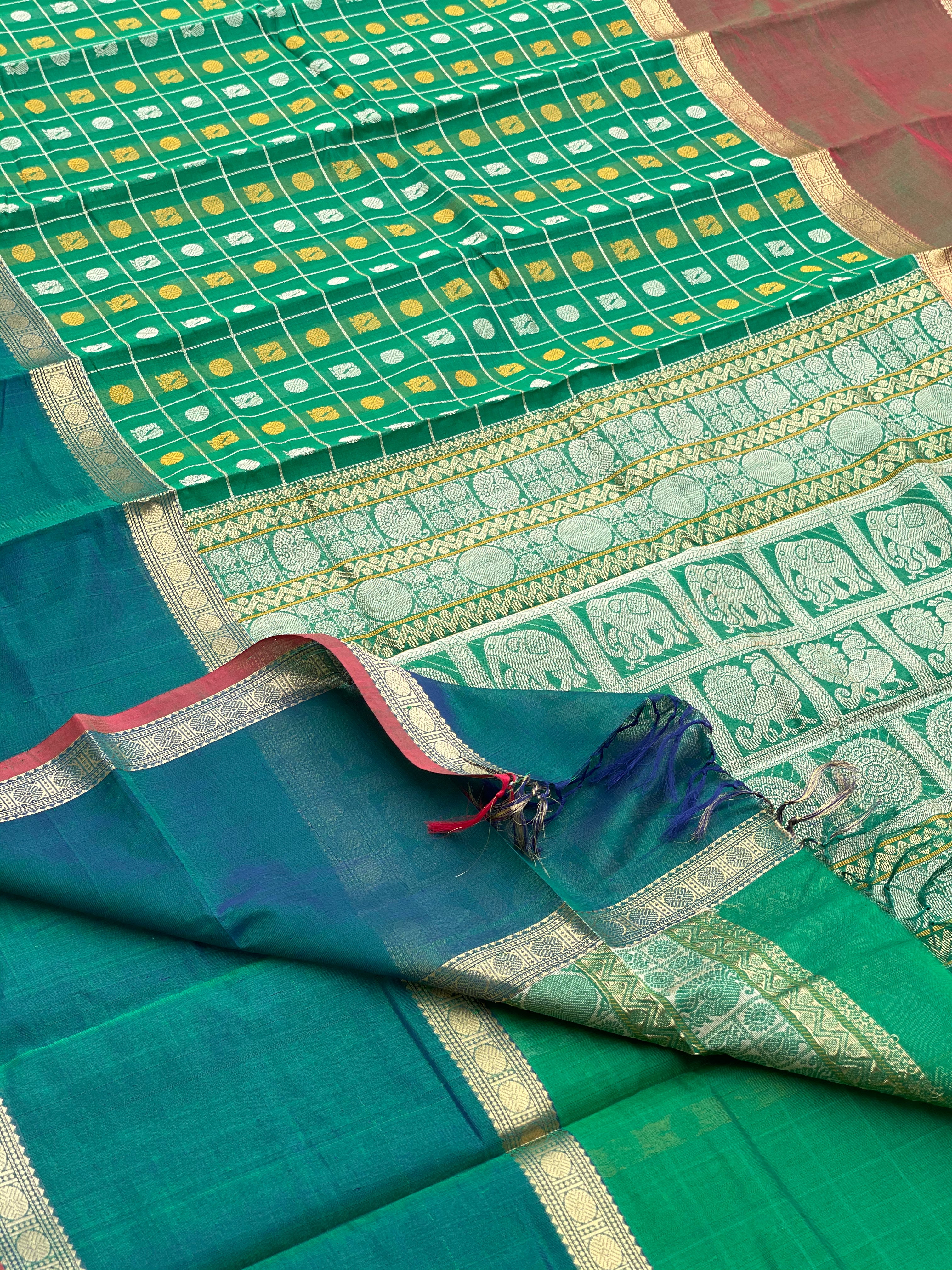 Forest Green 1000 buttas Kanchi Silk Cotton Saree