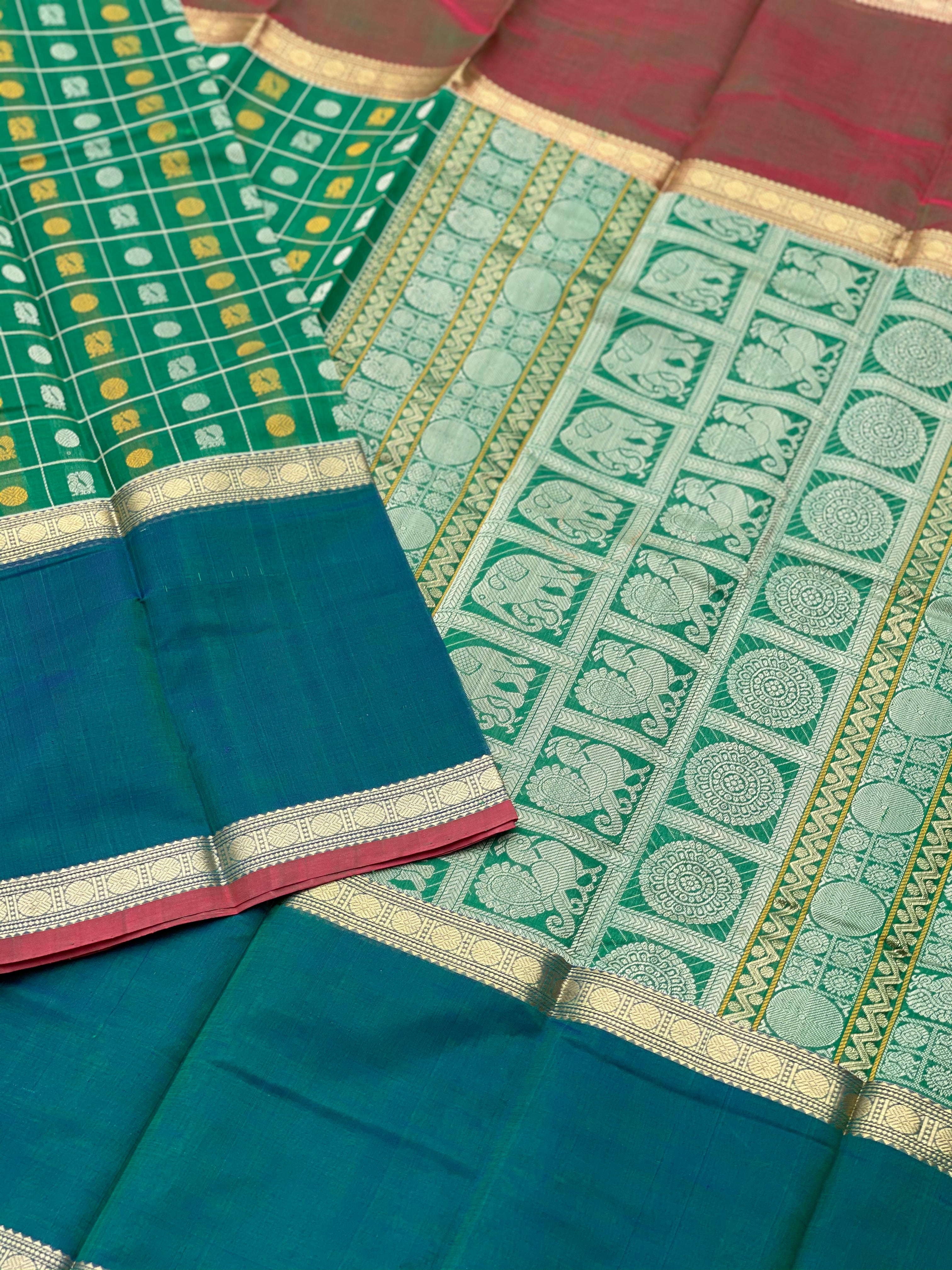 Forest Green 1000 buttas Kanchi Silk Cotton Saree