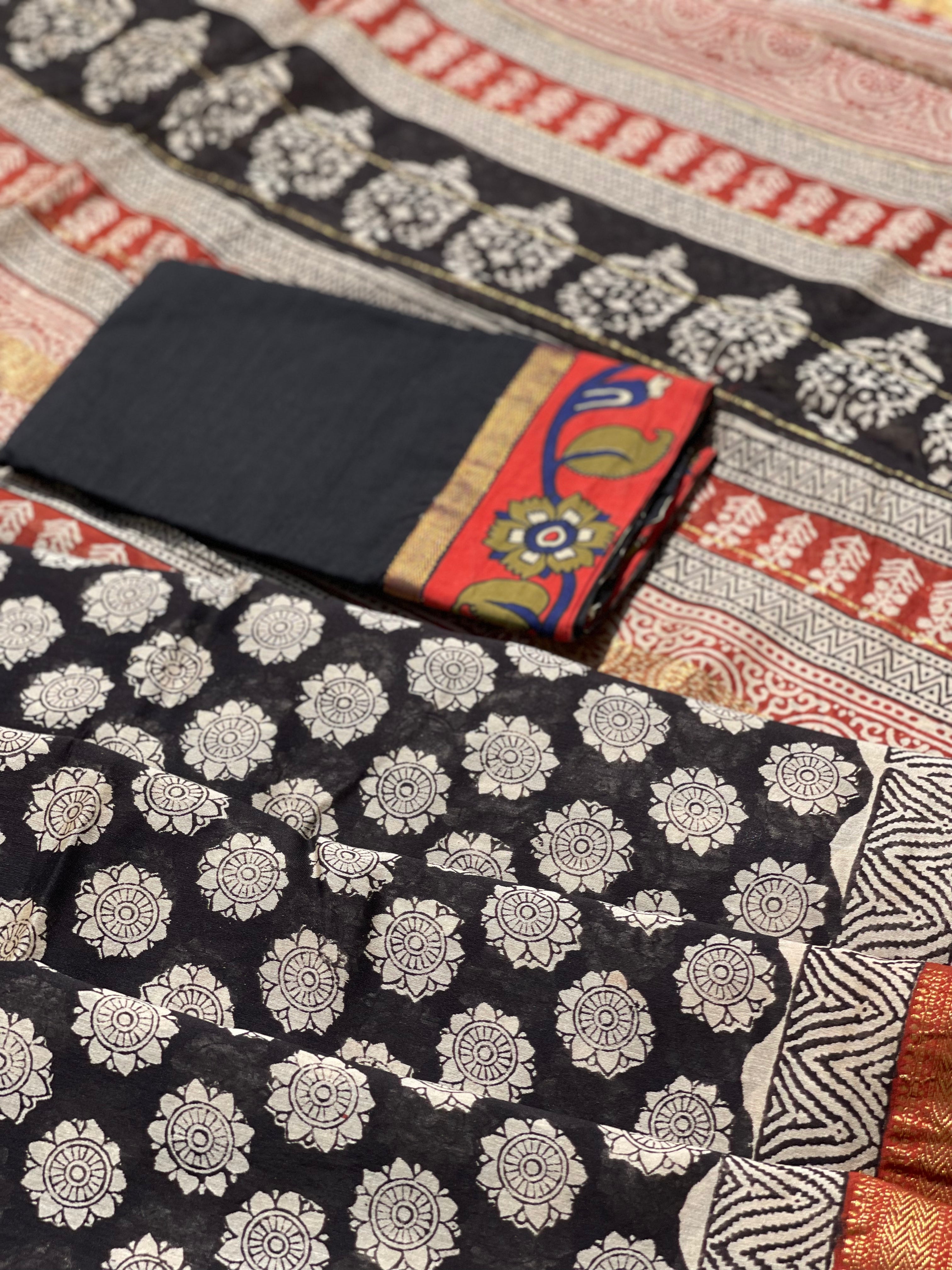 Chanderi silk cotton hand block printed saree with Maheswari border