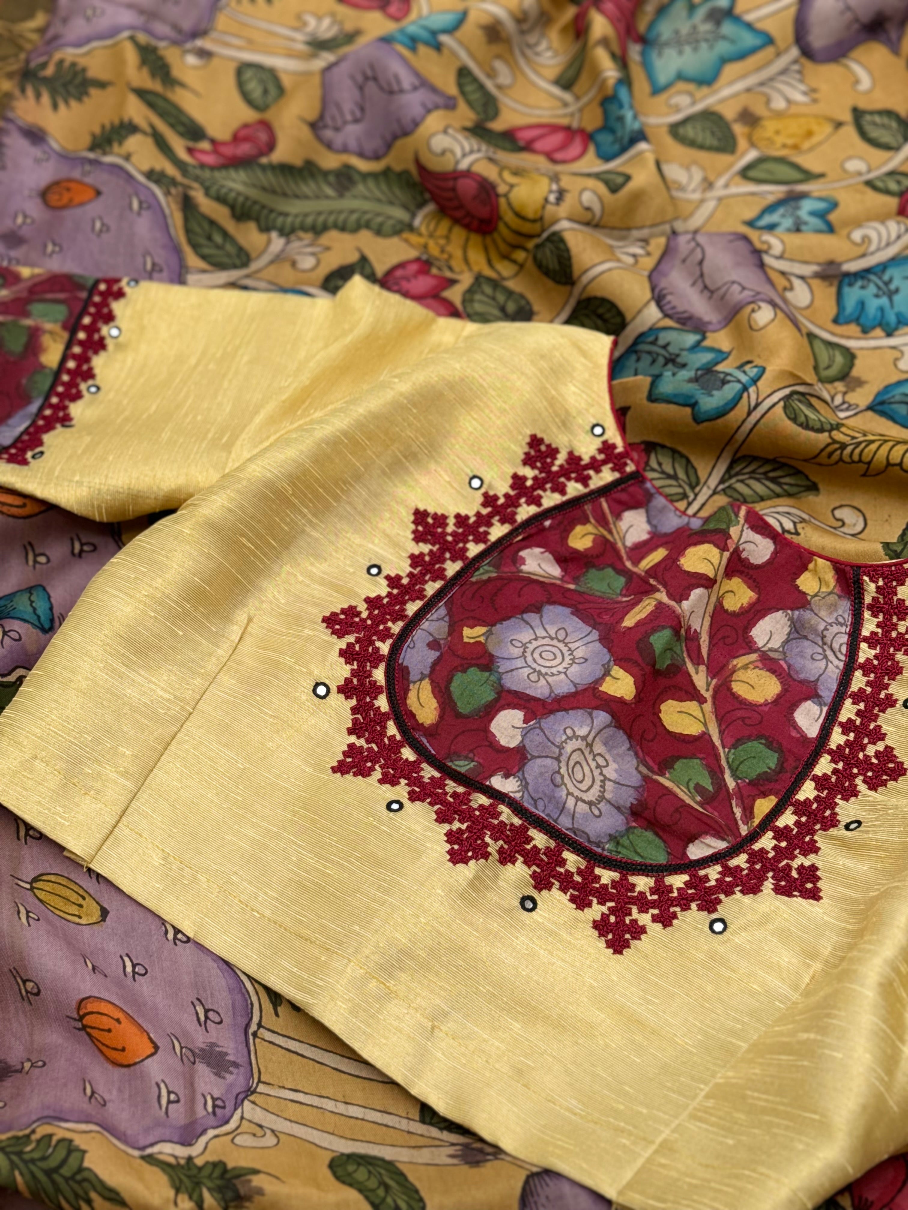 The gorgeous tissue raw silk penkalamkari blouse