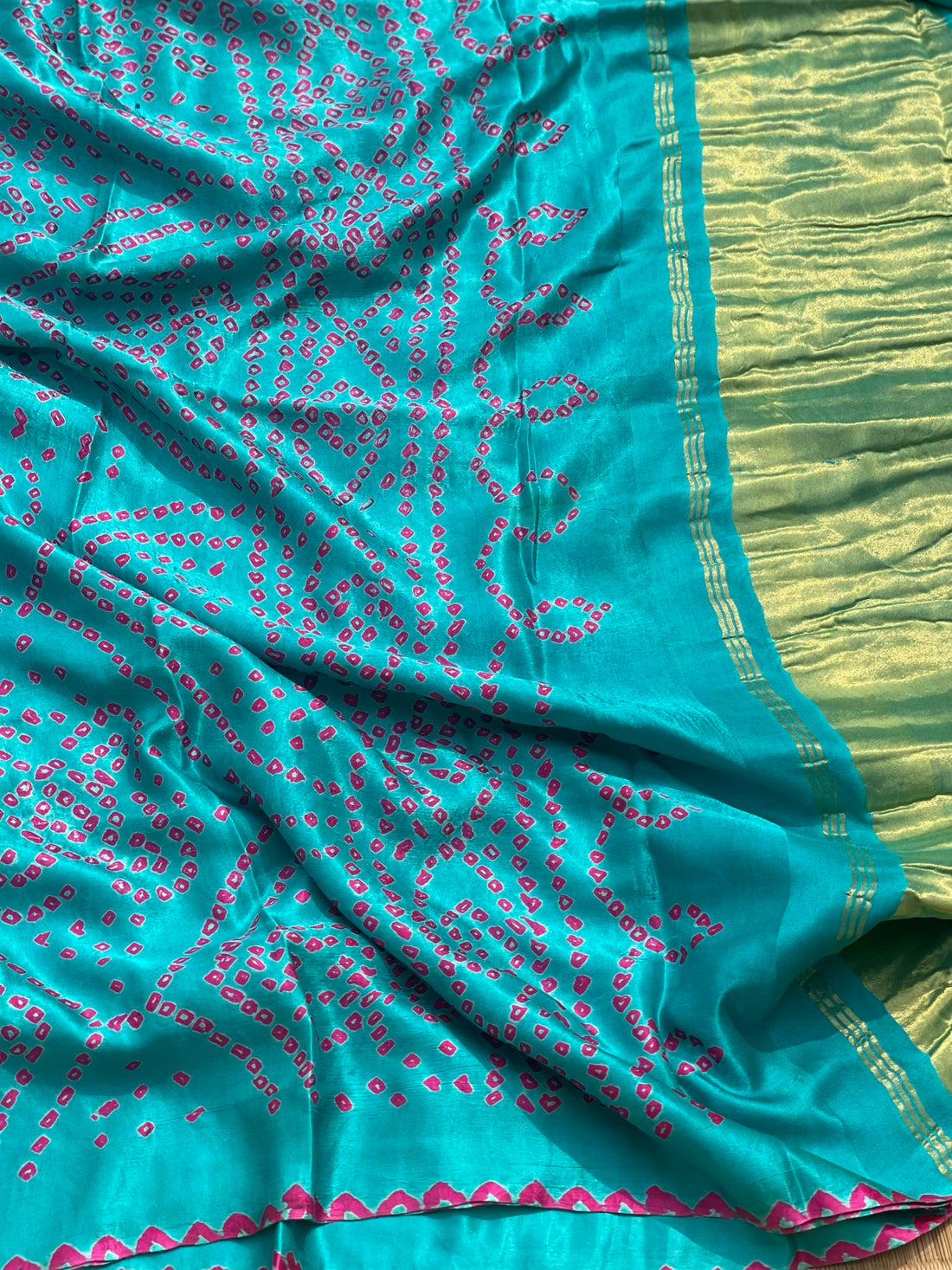 Tie And Dye Hand Knotted Rai Bandhej Gajji Silk Saree