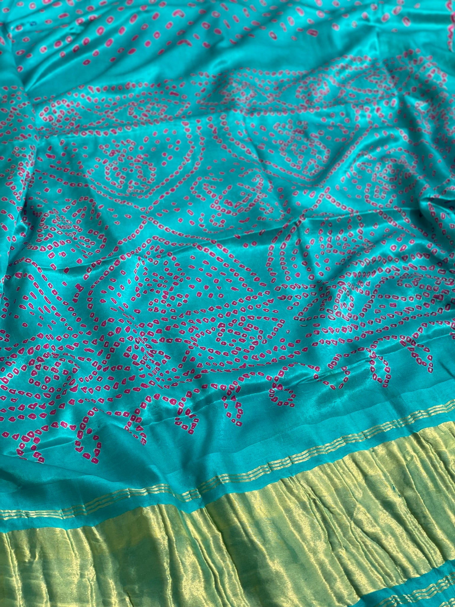 Tie And Dye Hand Knotted Rai Bandhej Gajji Silk Saree