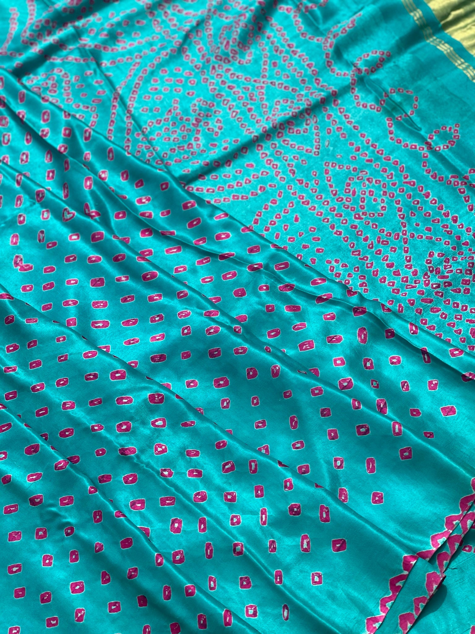 Tie And Dye Hand Knotted Rai Bandhej Gajji Silk Saree