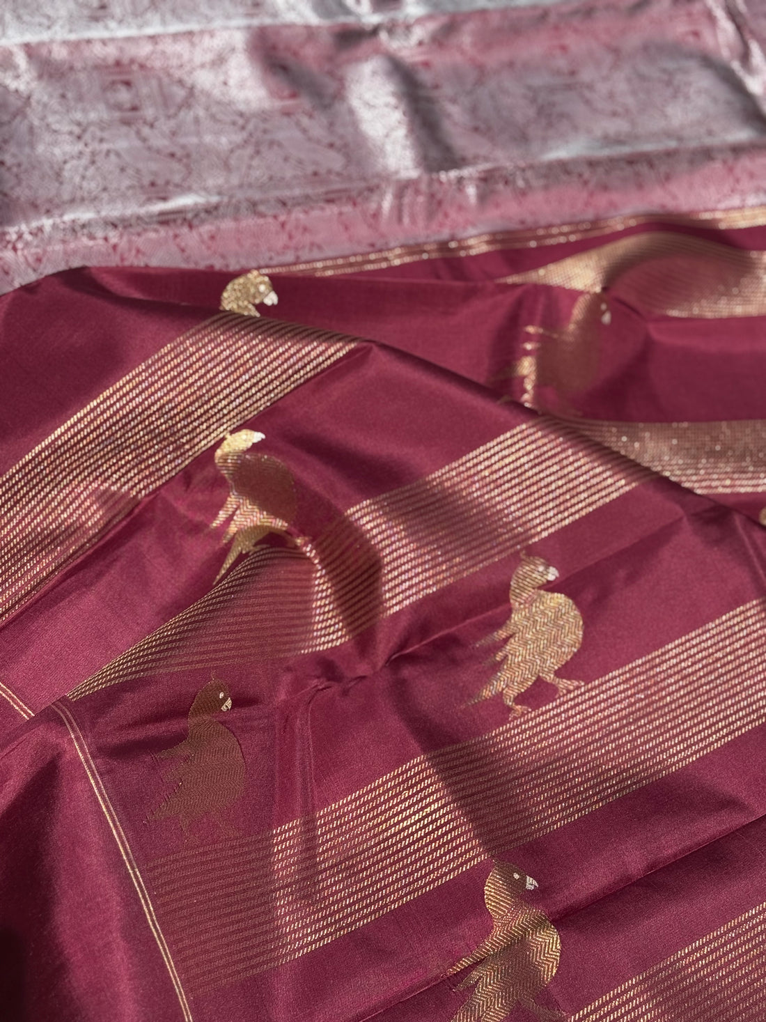 A stunner Masterpiece Garudaseva Adai kanchivaram woven silk saree in plum purple