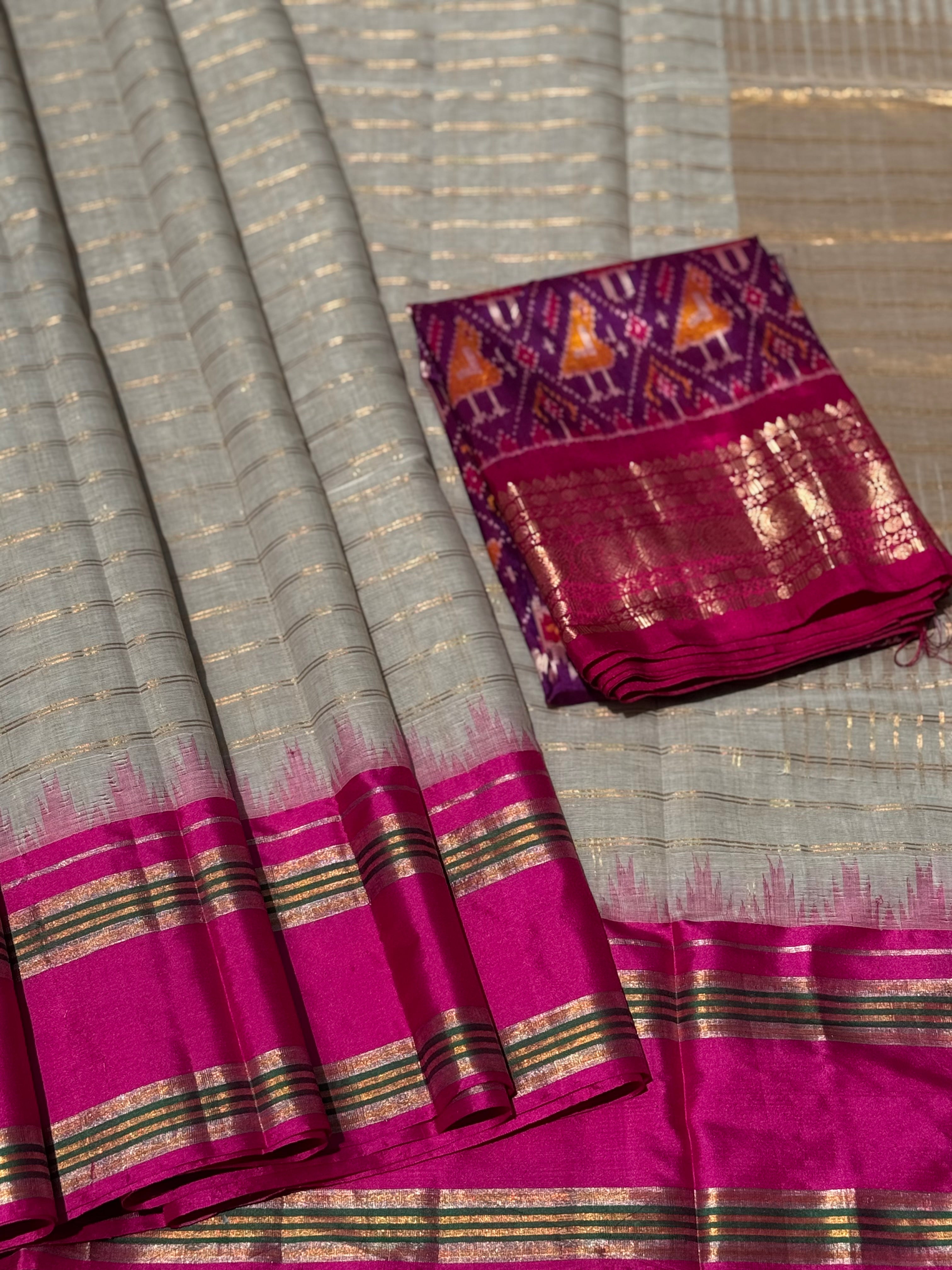 Handspun and handwoven ponduru Khadhi jamdani cotton saree