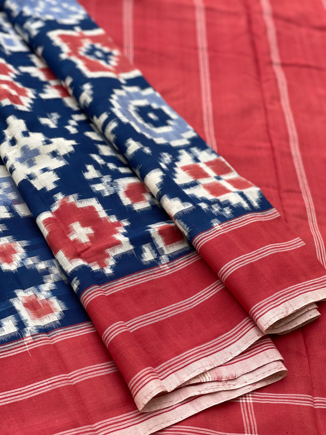 20 Motifs Natural Dyed Double Ikkat Telia Rumal Cotton Saree