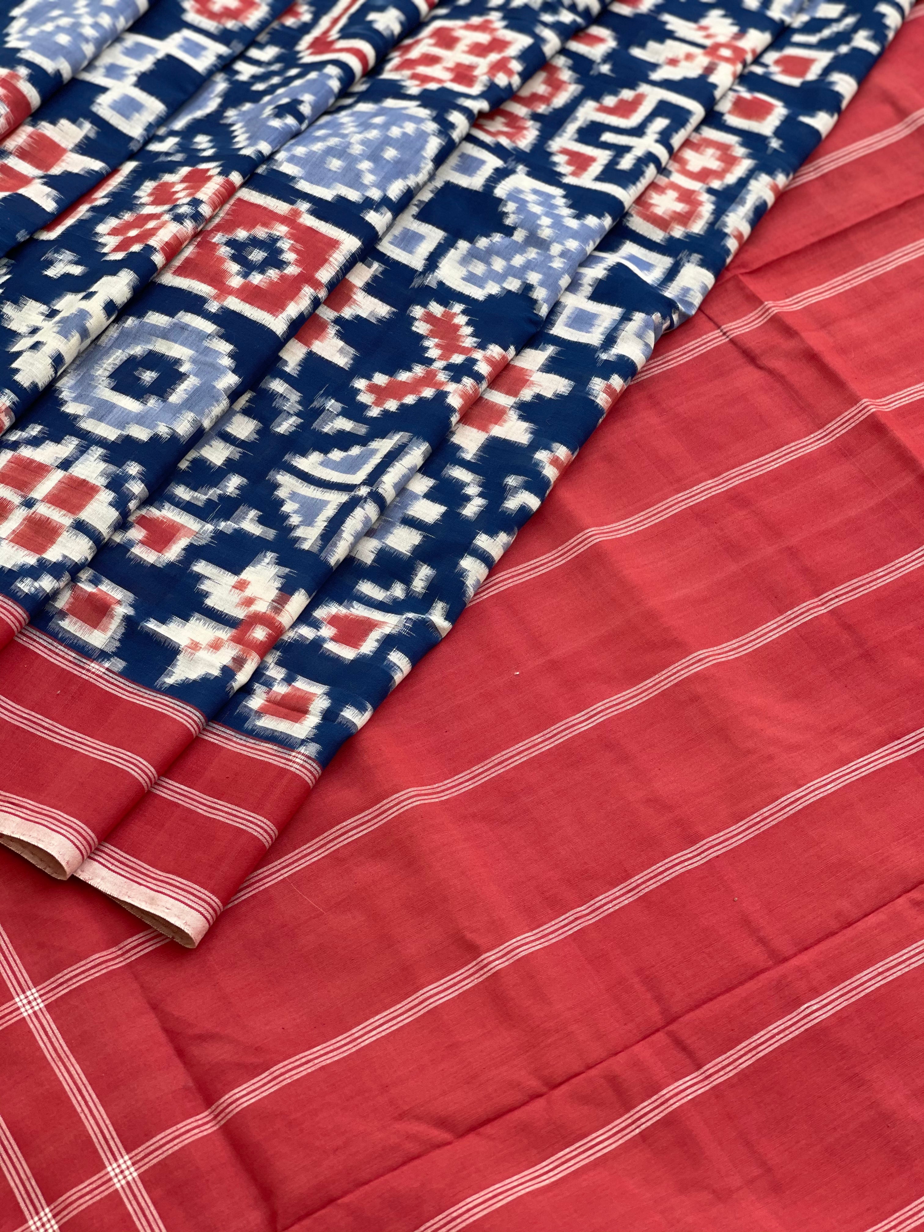 20 Motifs Natural Dyed Double Ikkat Telia Rumal Cotton Saree