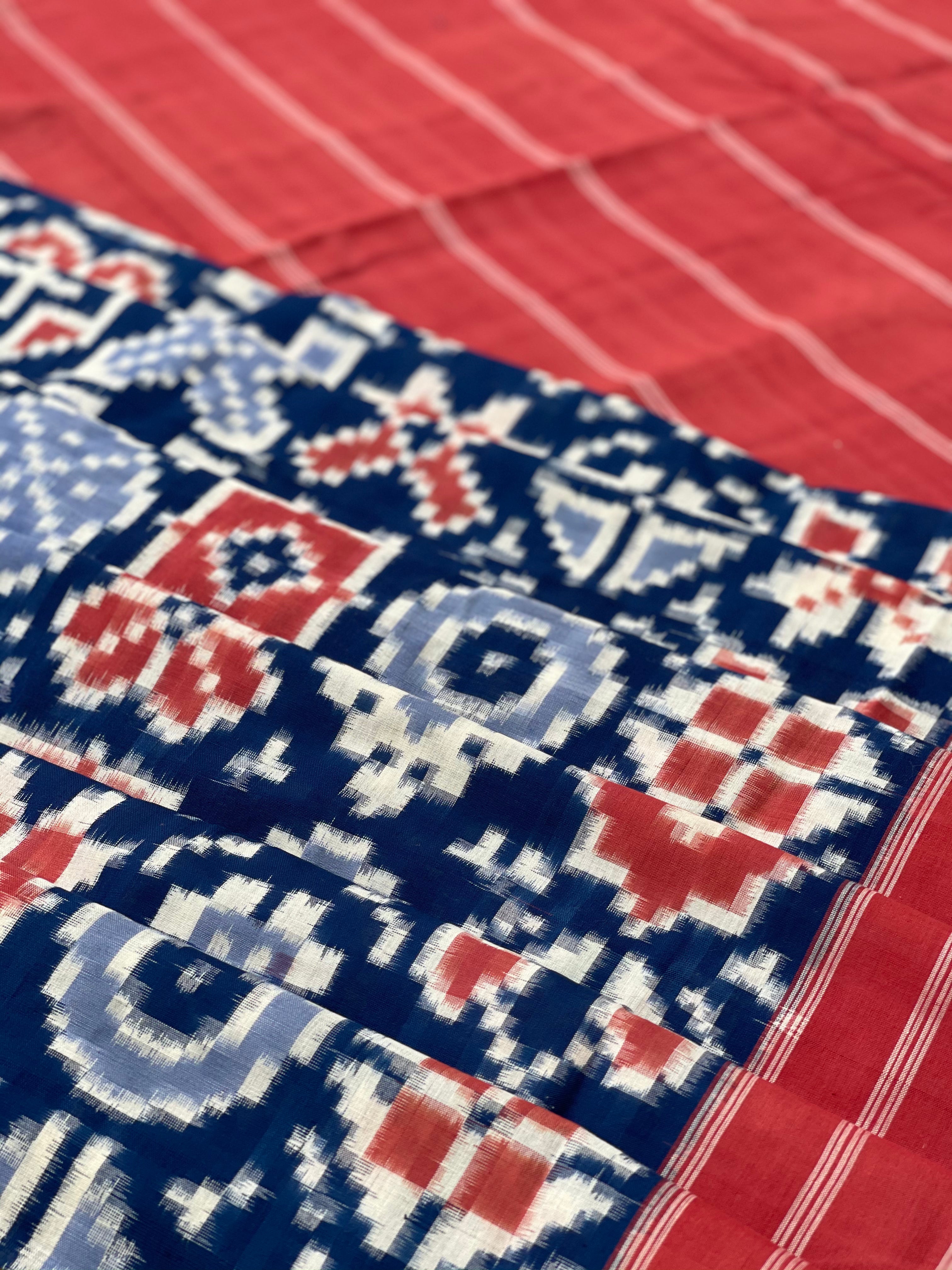 20 Motifs Natural Dyed Double Ikkat Telia Rumal Cotton Saree