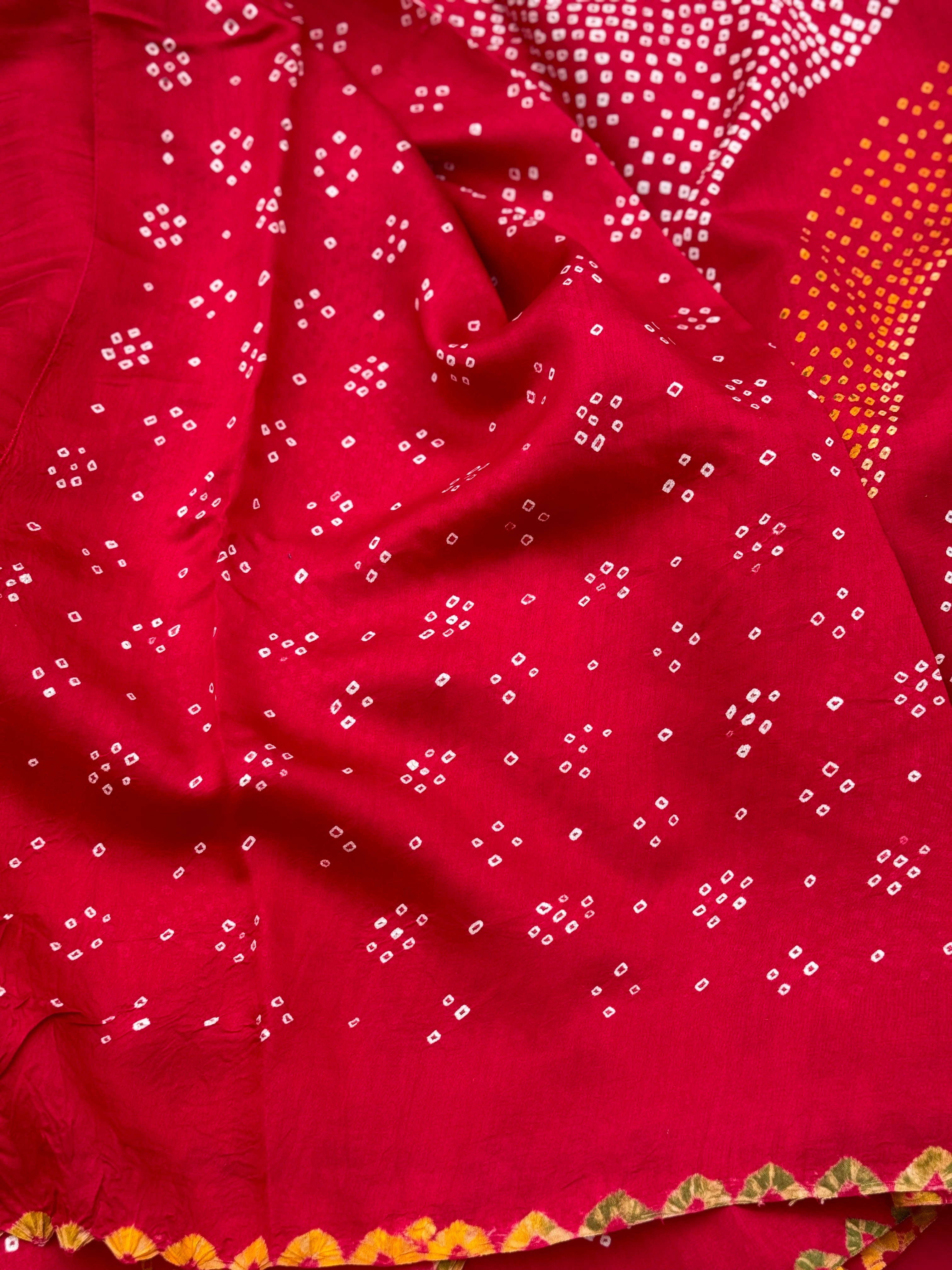 Tie And Dye Hand Knotted Rai Bandhej chiniya Silk Saree