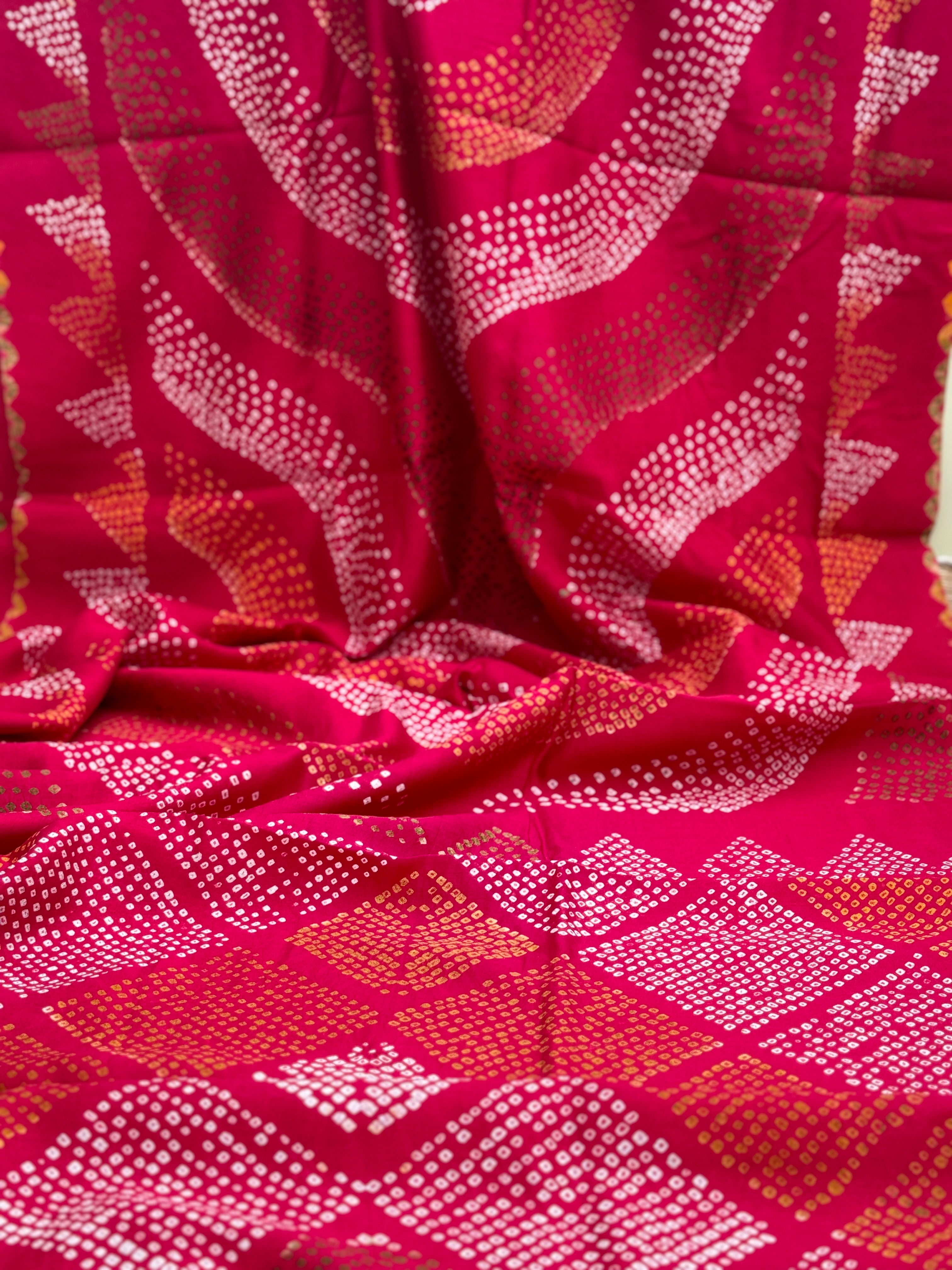 Tie And Dye Hand Knotted Rai Bandhej chiniya Silk Saree