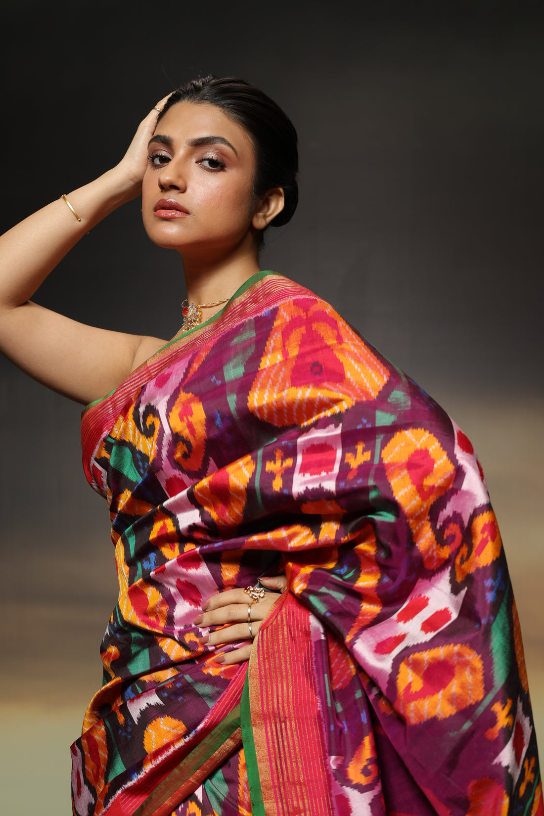 MAGIZHAM- The stupendous multicoloured ikkat in pure mulberry silk recreated from 19th century museum archive piece