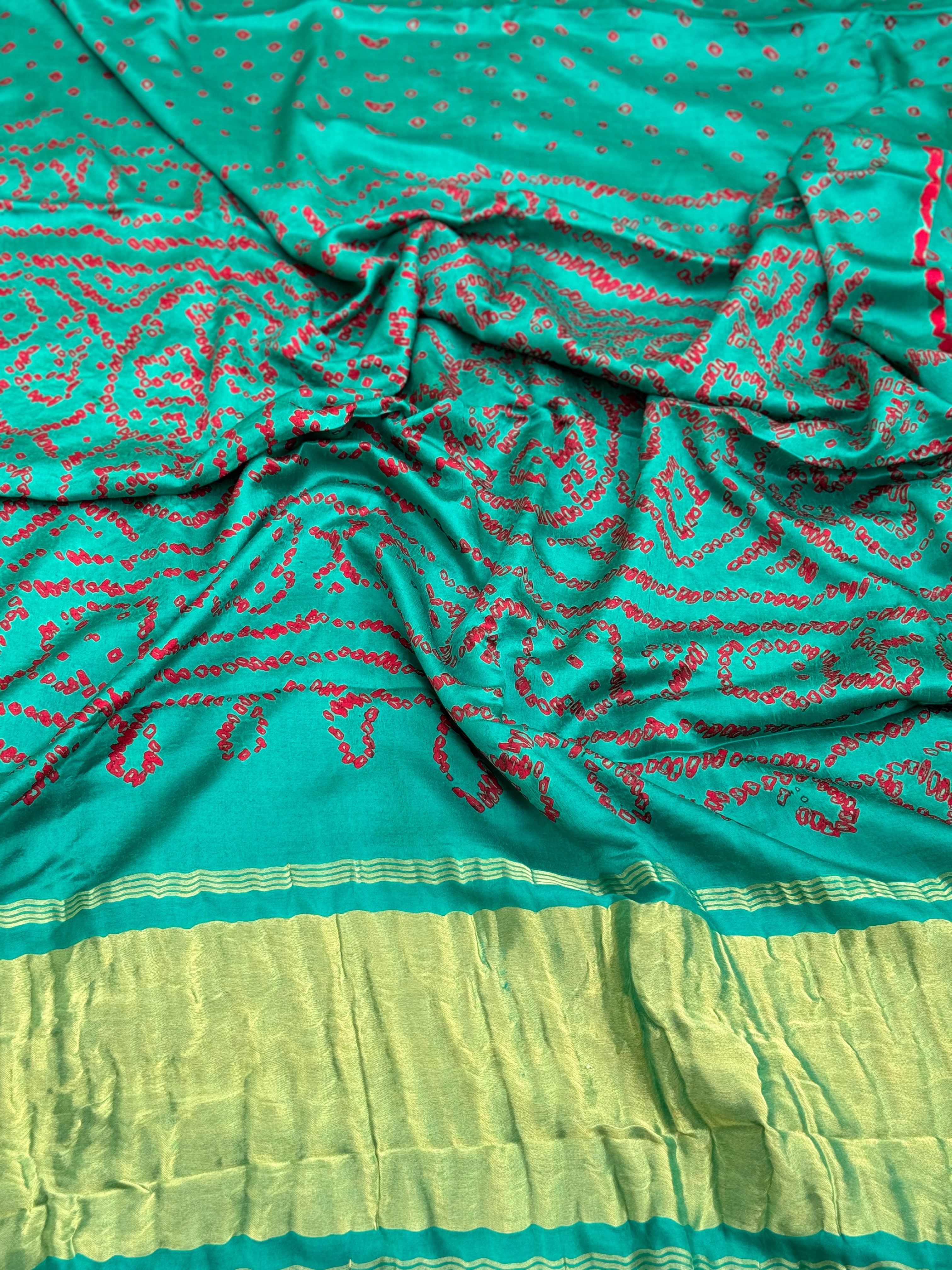 Tie And Dye Hand Knotted Rai Bandhej Gajji Silk Saree