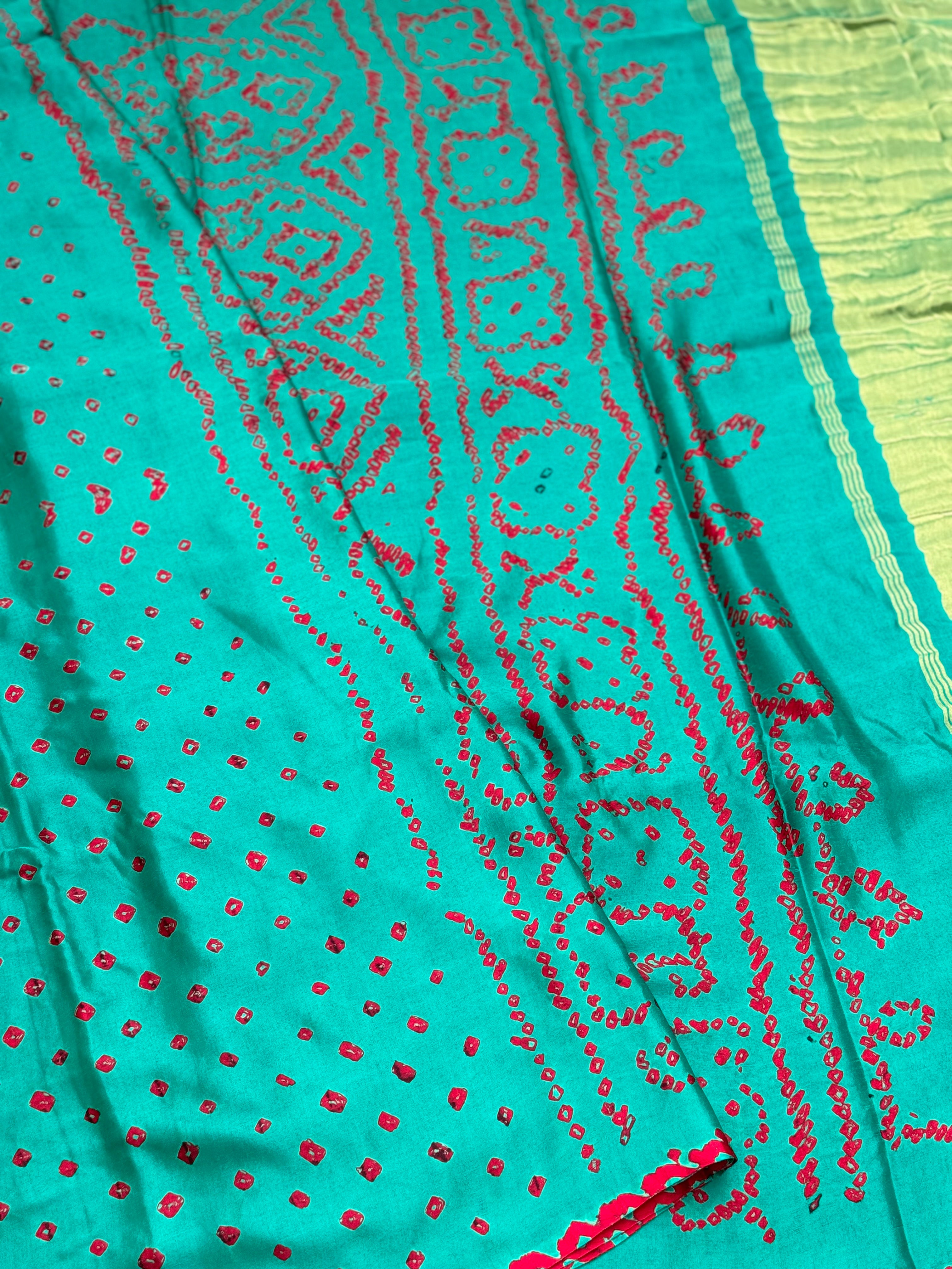 Tie And Dye Hand Knotted Rai Bandhej Gajji Silk Saree