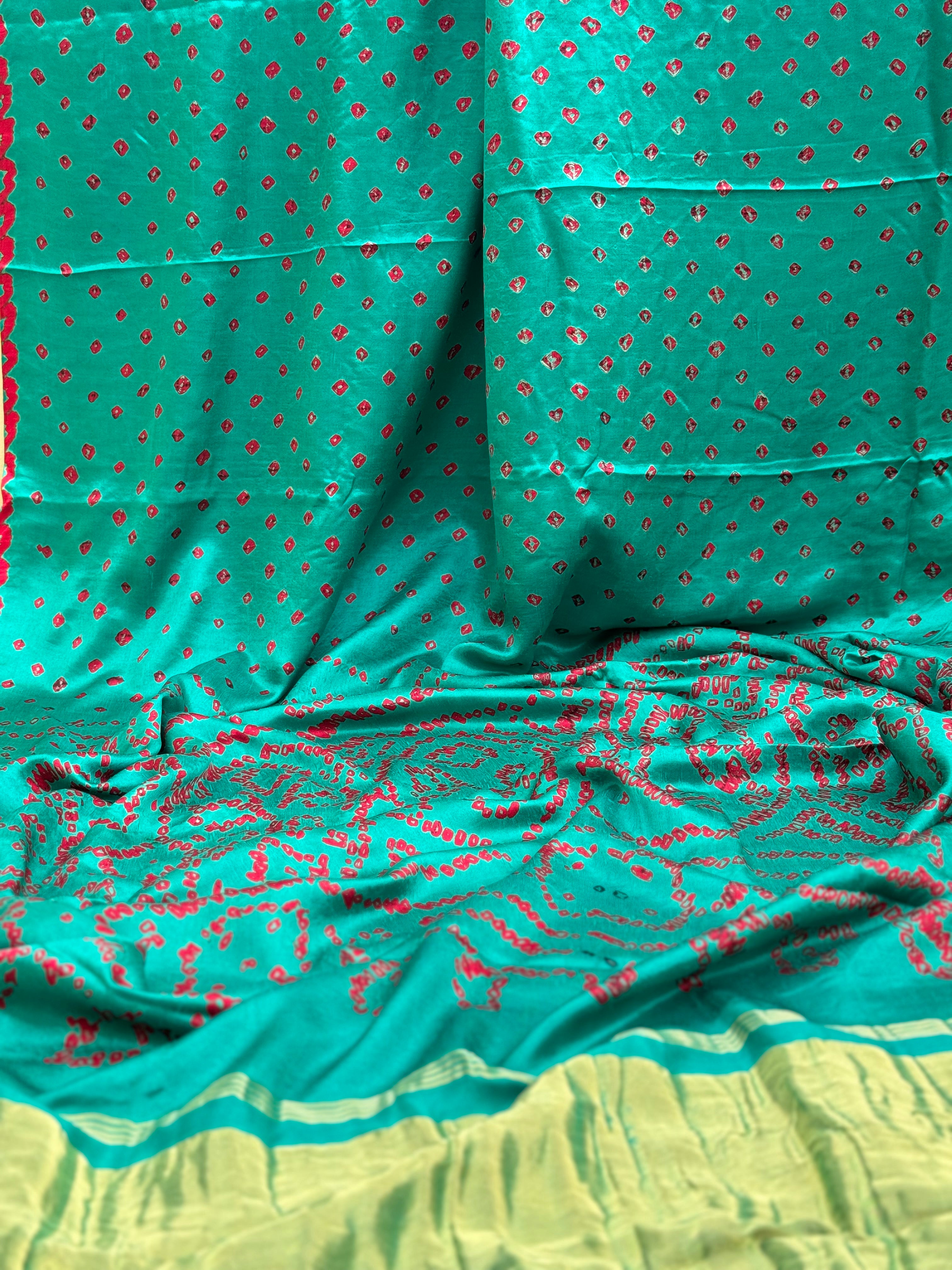 Tie And Dye Hand Knotted Rai Bandhej Gajji Silk Saree