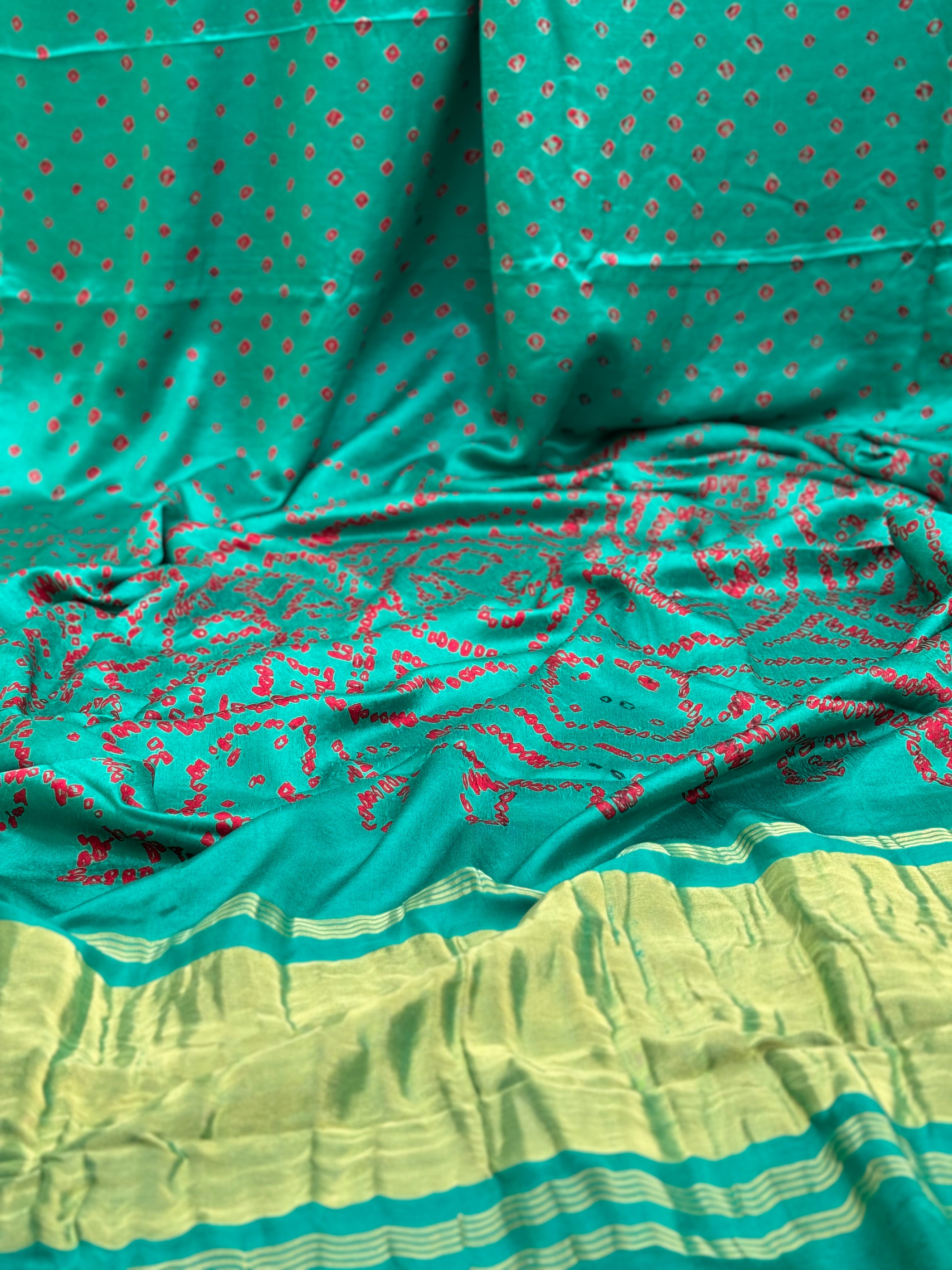 Tie And Dye Hand Knotted Rai Bandhej Gajji Silk Saree