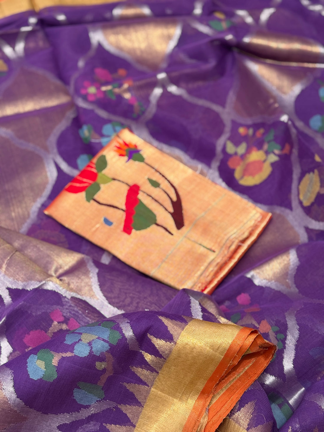 Purple Full jaal weave ponduru Khadhi jamdani saree