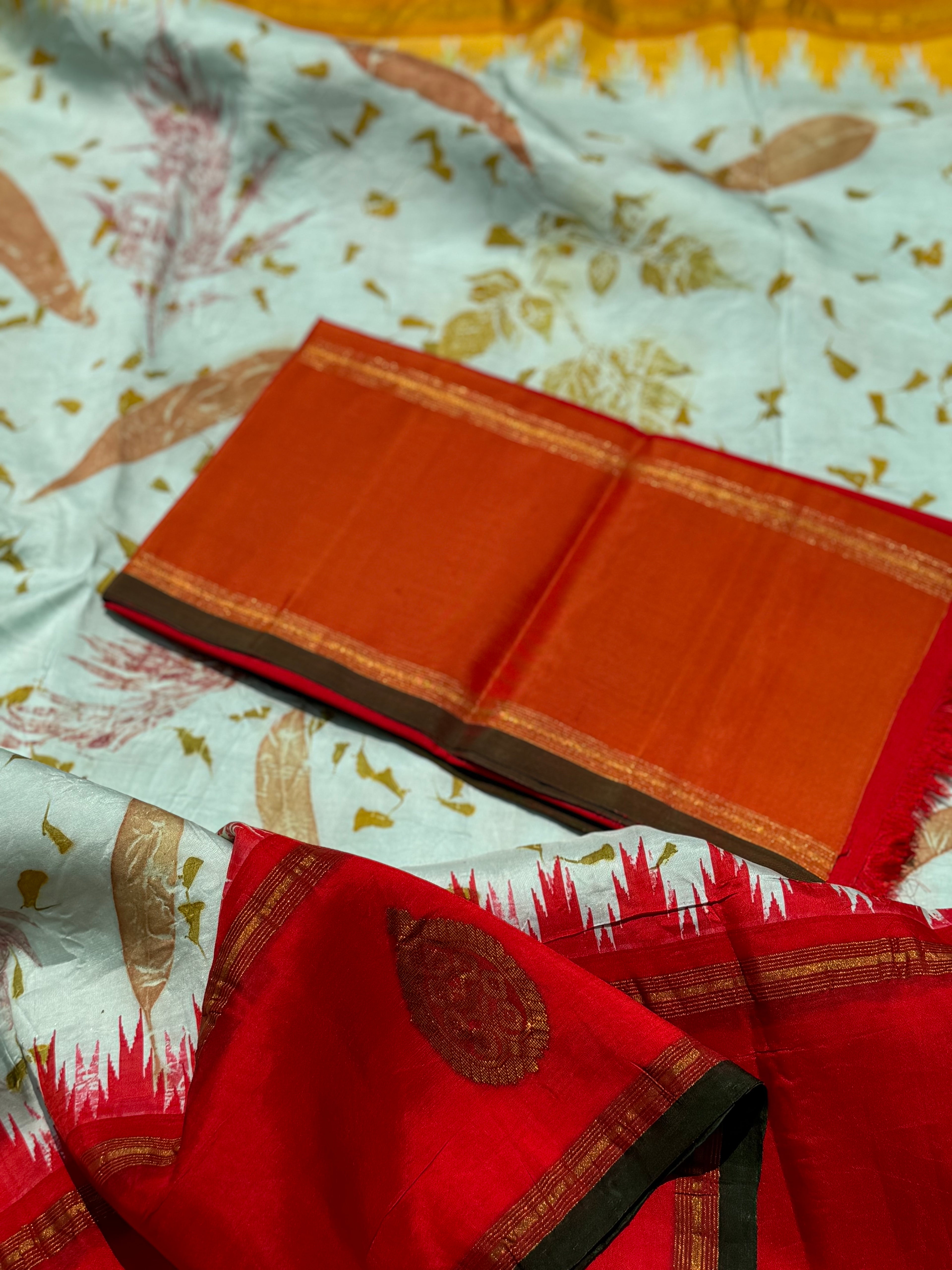 EcoPrints in korvai Kanchivaram silk saree