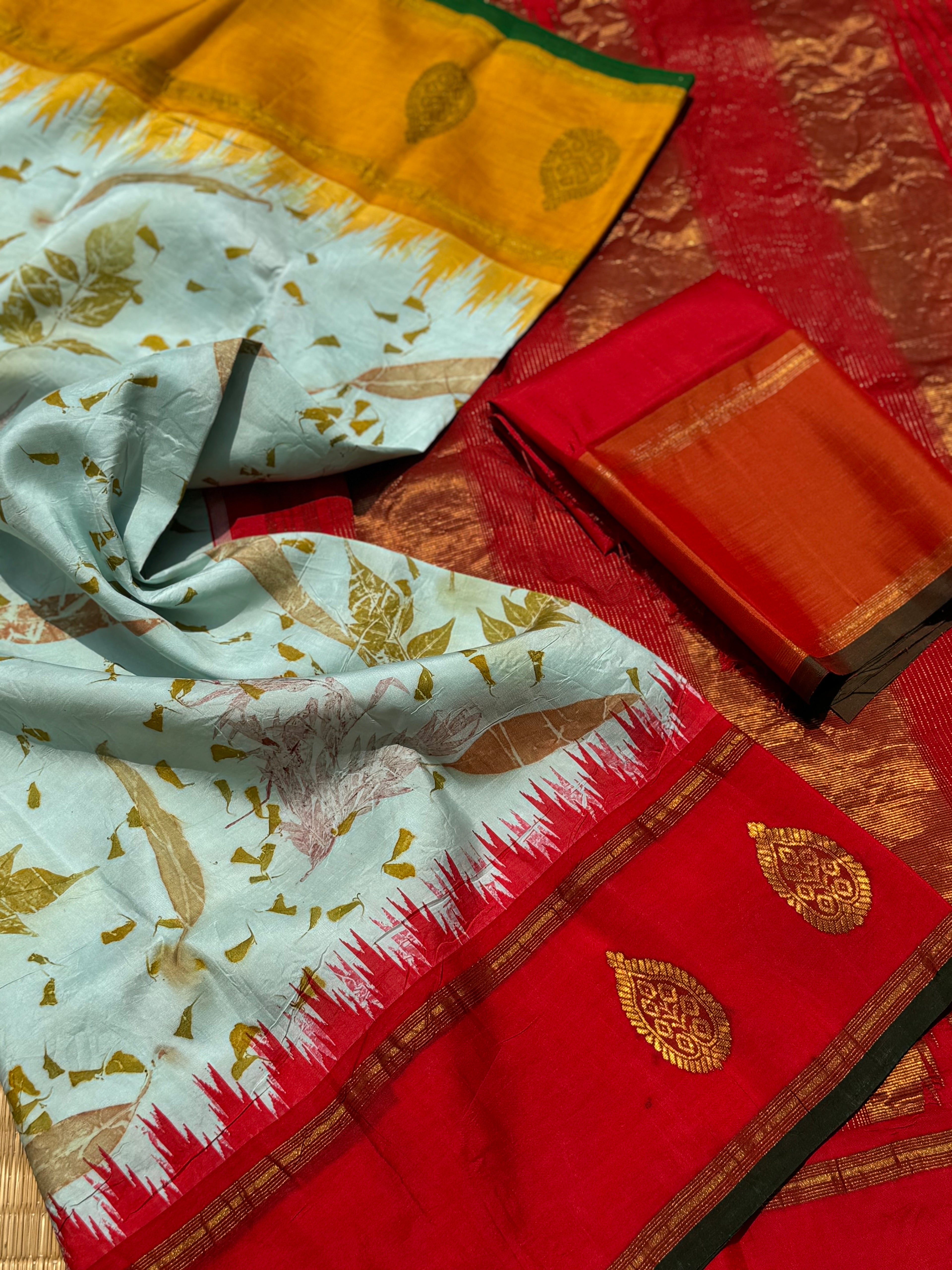 EcoPrints in korvai Kanchivaram silk saree