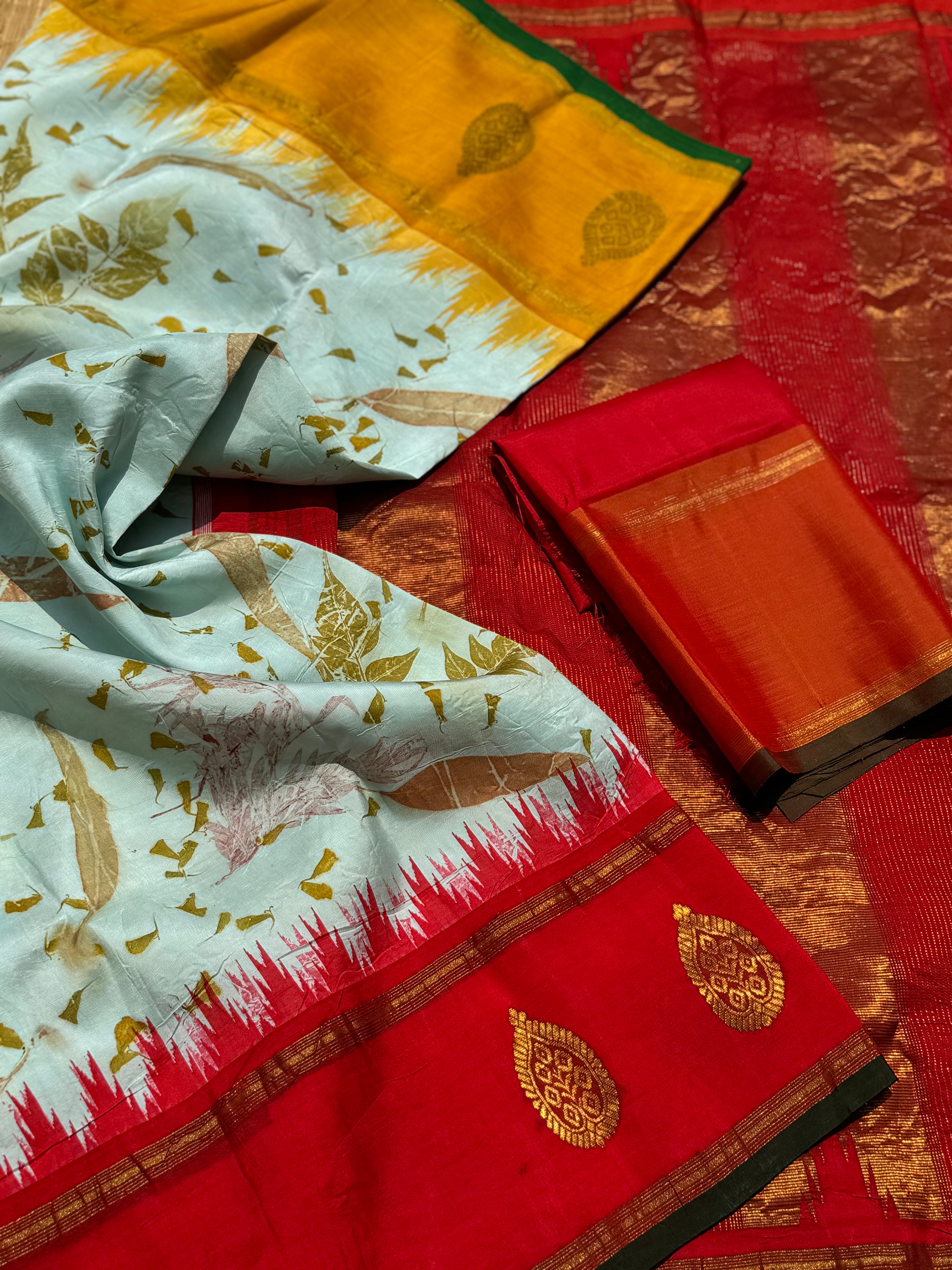 EcoPrints in korvai Kanchivaram silk saree