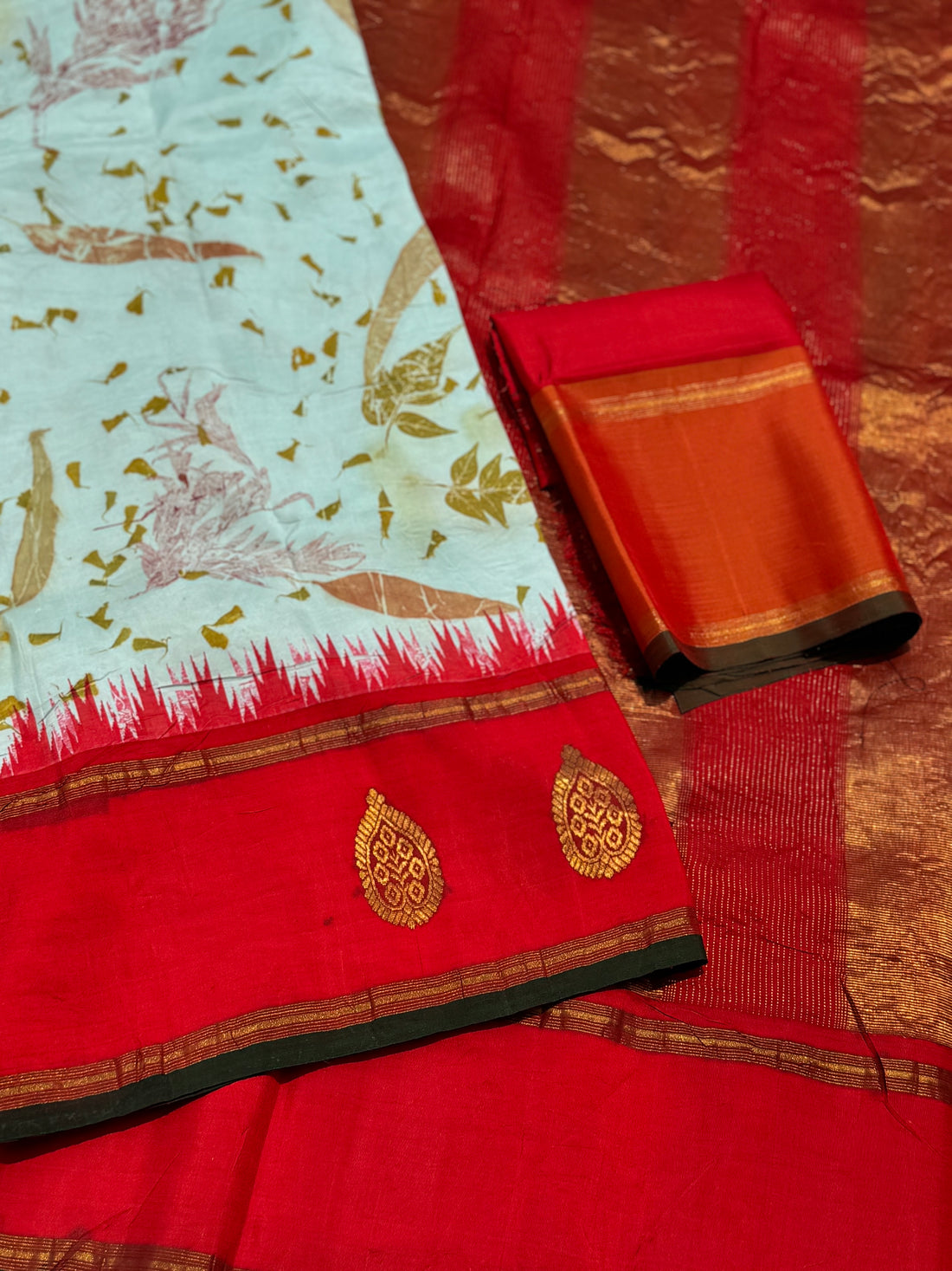 EcoPrints in korvai Kanchivaram silk saree