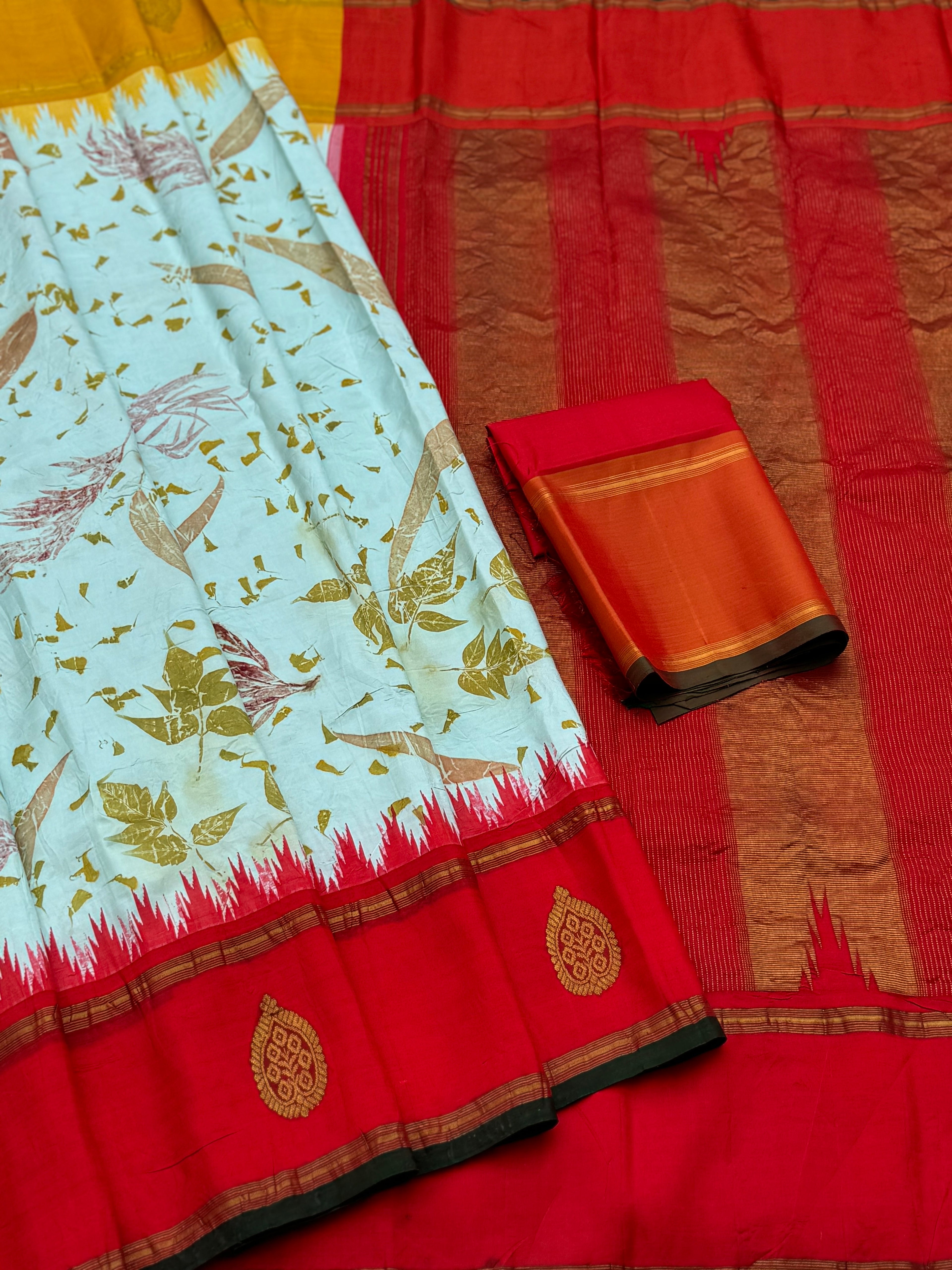 EcoPrints in korvai Kanchivaram silk saree