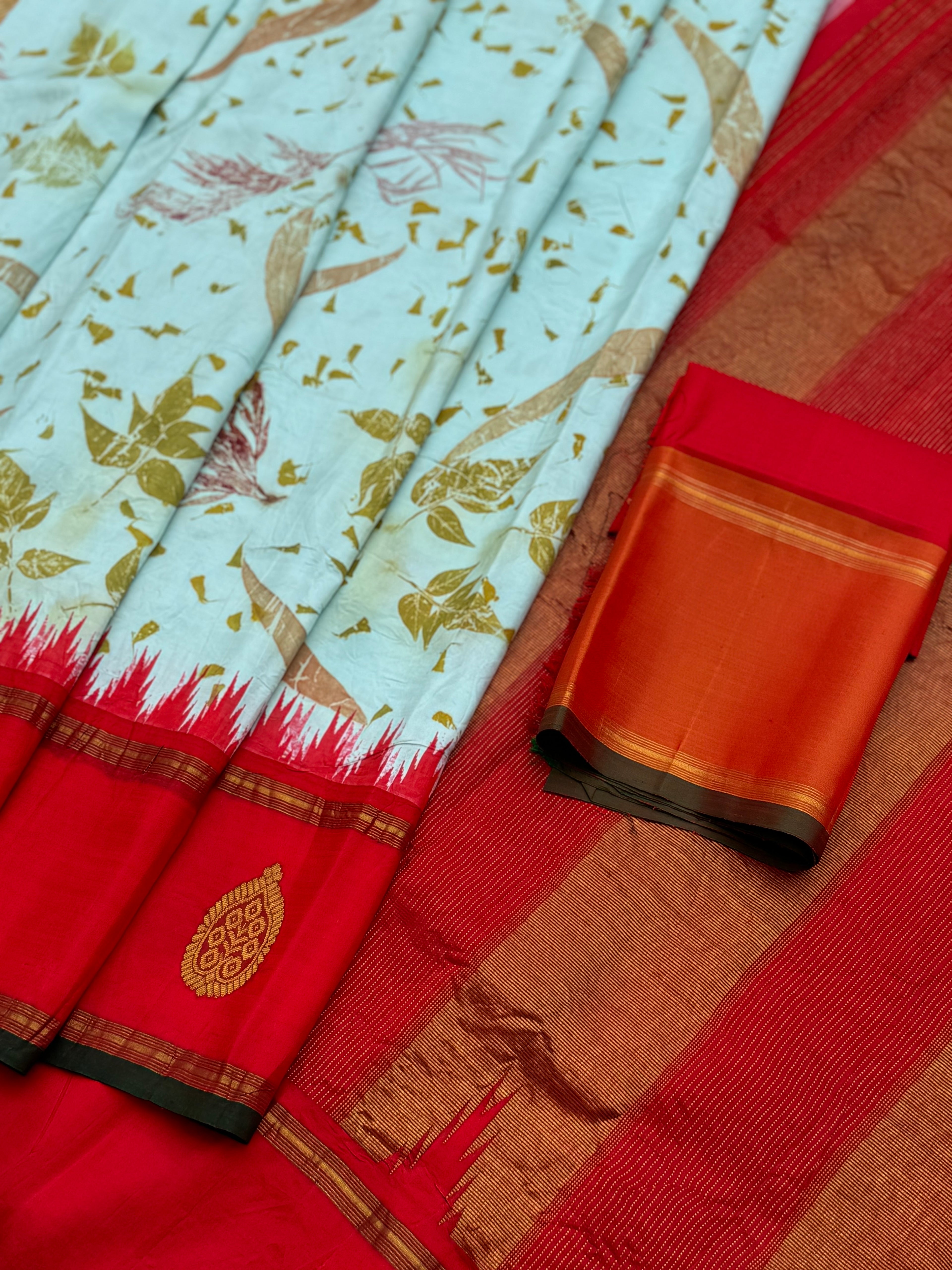EcoPrints in korvai Kanchivaram silk saree