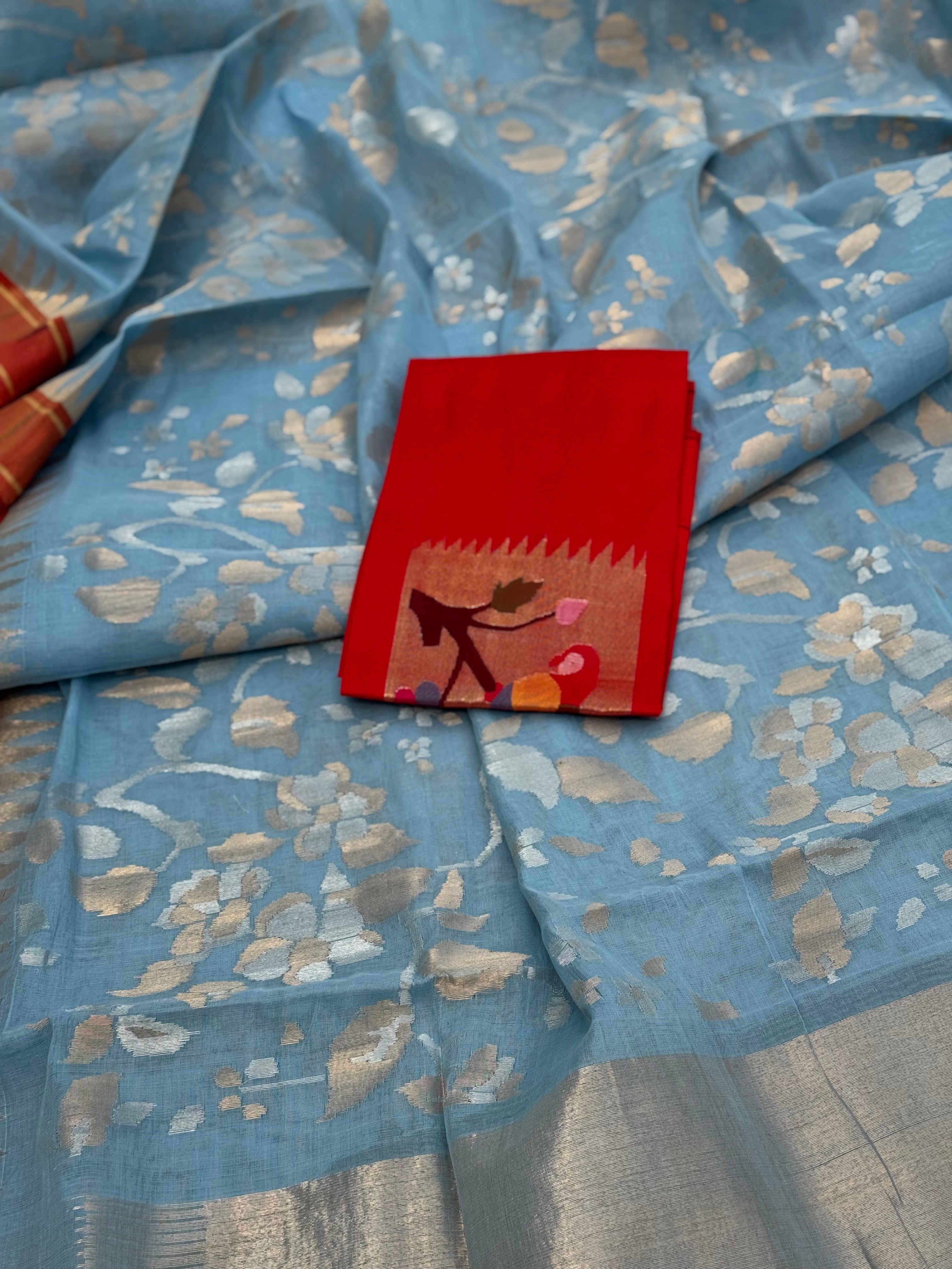 Ice blue Full jaal weave ponduru Khadhi jamdani saree