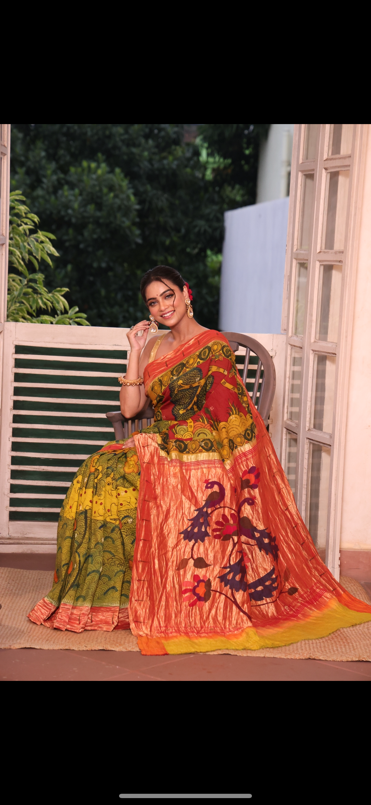 EXCLUSIVE HandDrawn And HandPainted Penkalamkari In pastel olive green Paithani Silk Saree